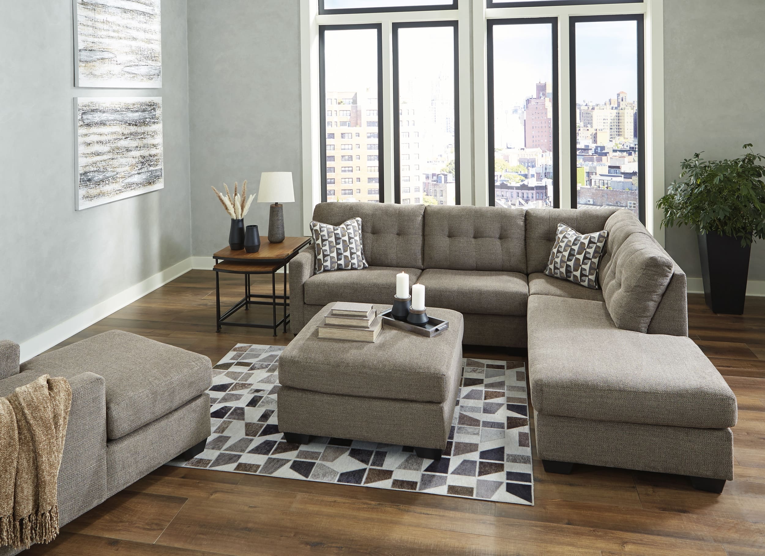 Mahoney 2-Piece Polyester L-Shaped Sectional Sleeper w/Right Arm Chaise Facing