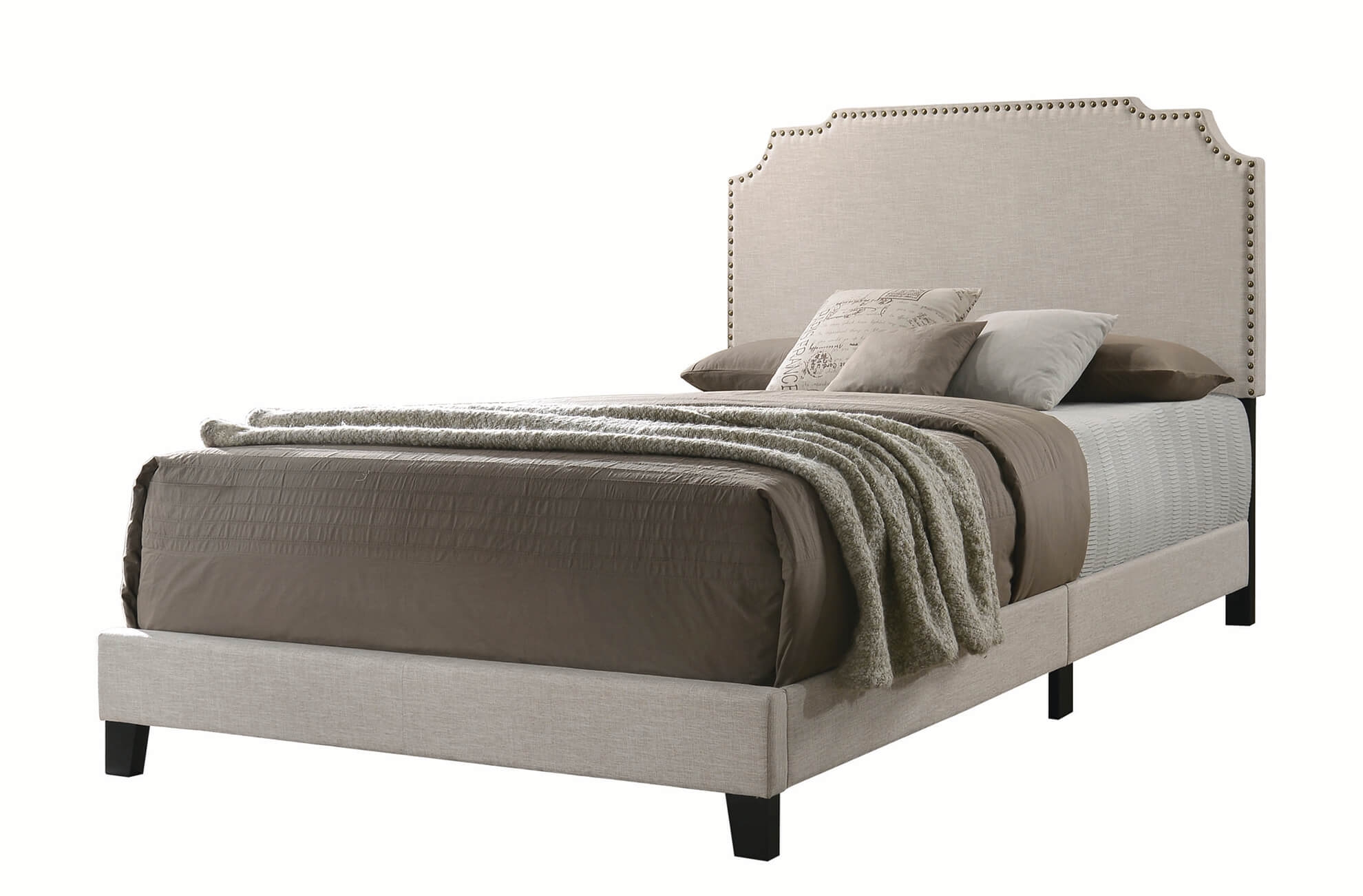 Tamarac Fabric Upholstered Nailhead Panel Bed, Eastern King Size