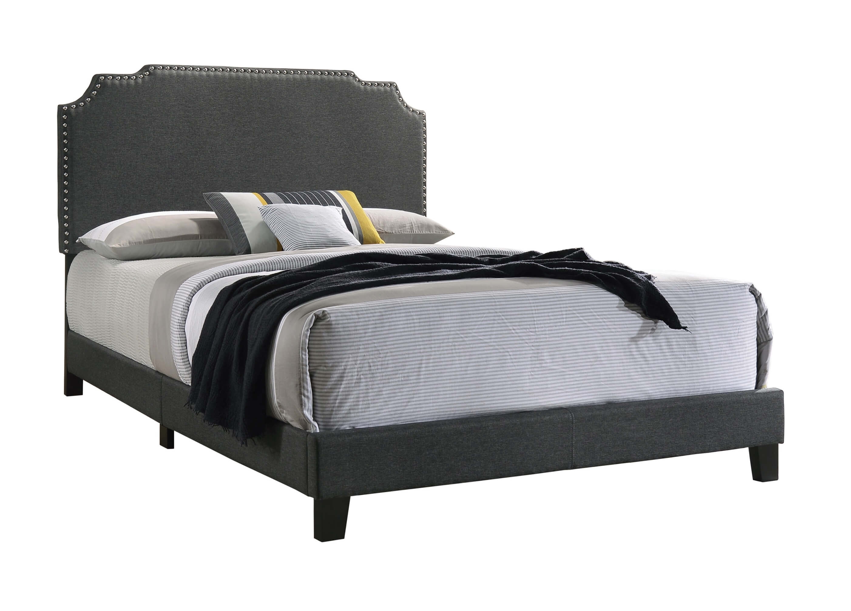 Tamarac Fabric Upholstered Nailhead Panel Bed, Queen Size