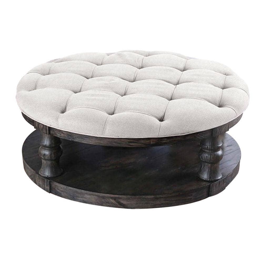 Mika Wood Round Storage Coffee Table w/Fabric Cushion Top