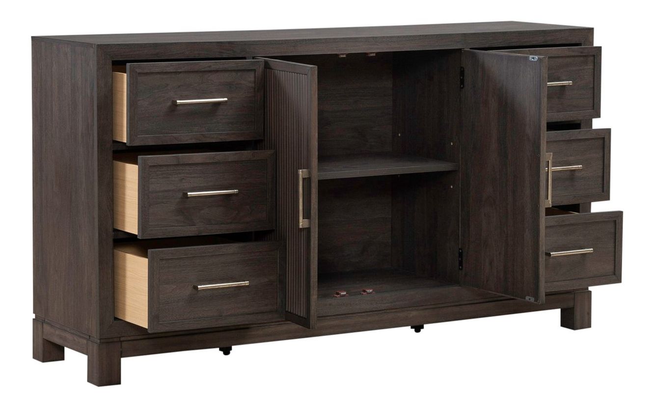Modern Edge Wood Dresser w/6 Drawers & 2 Doors