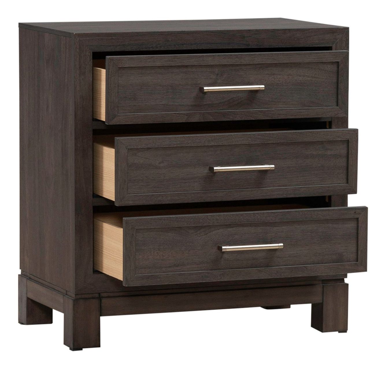 Modern Edge Wood Nightstand w/Charging Station & 3 Drawers