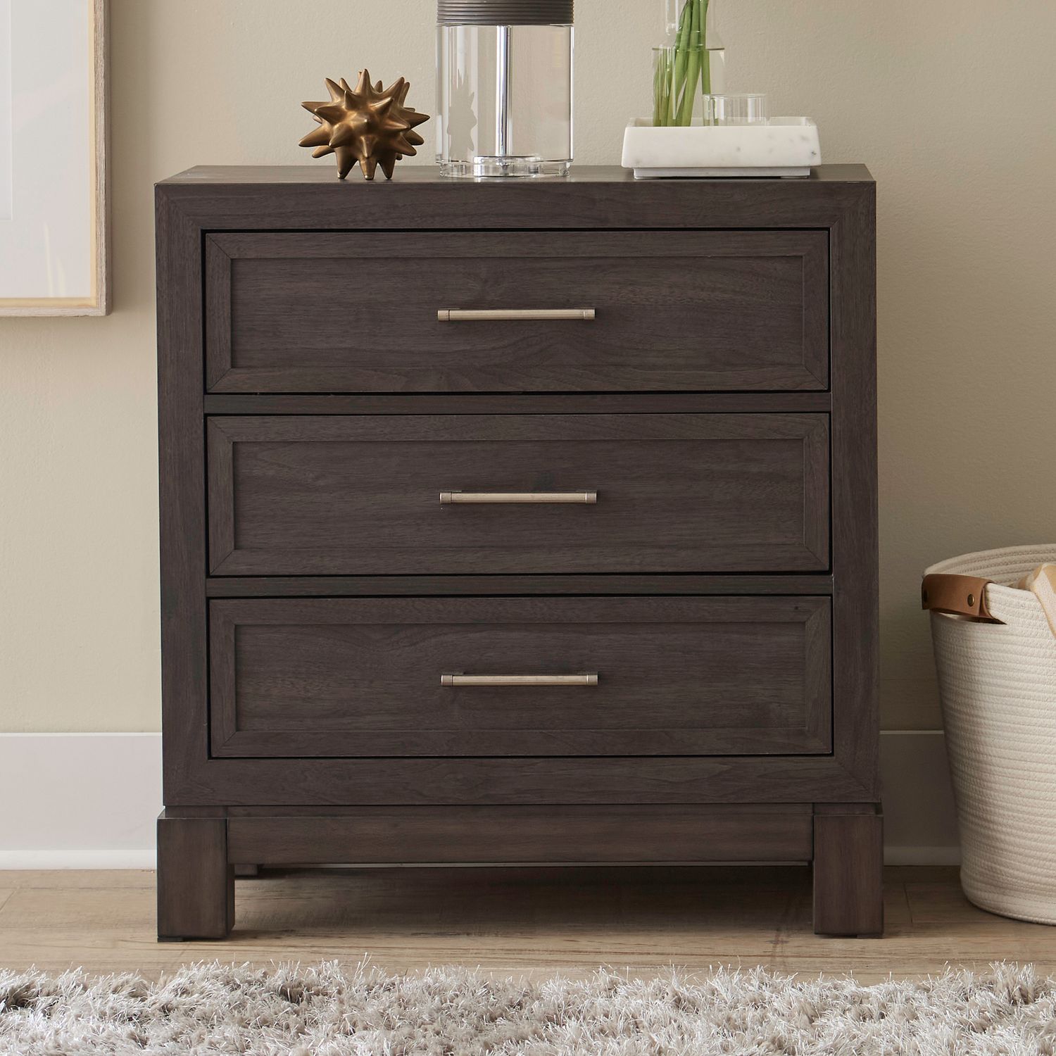 Modern Edge Wood Nightstand w/Charging Station & 3 Drawers