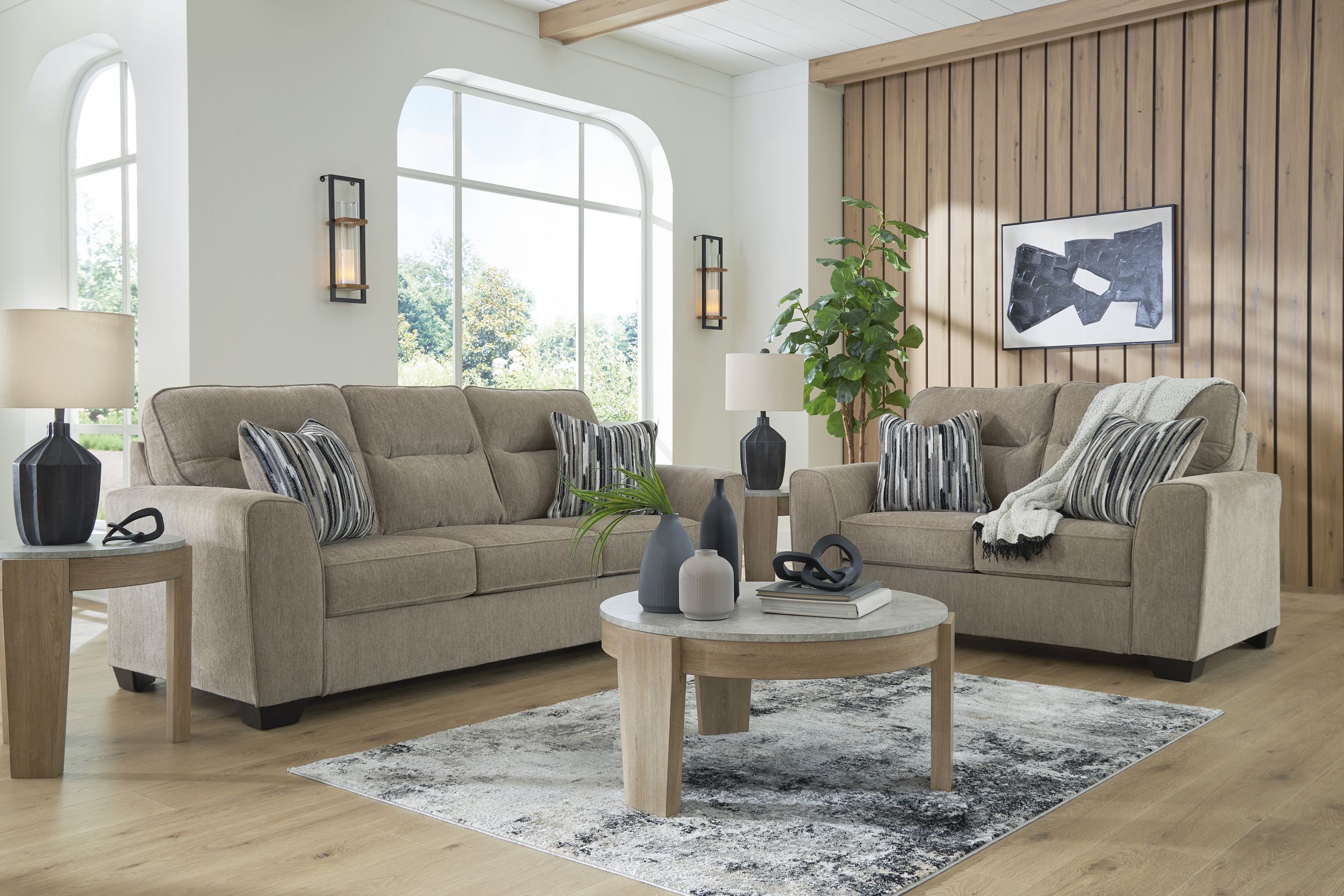 Olten Modern Sofa | Mocha Fabric with Accent Pillows