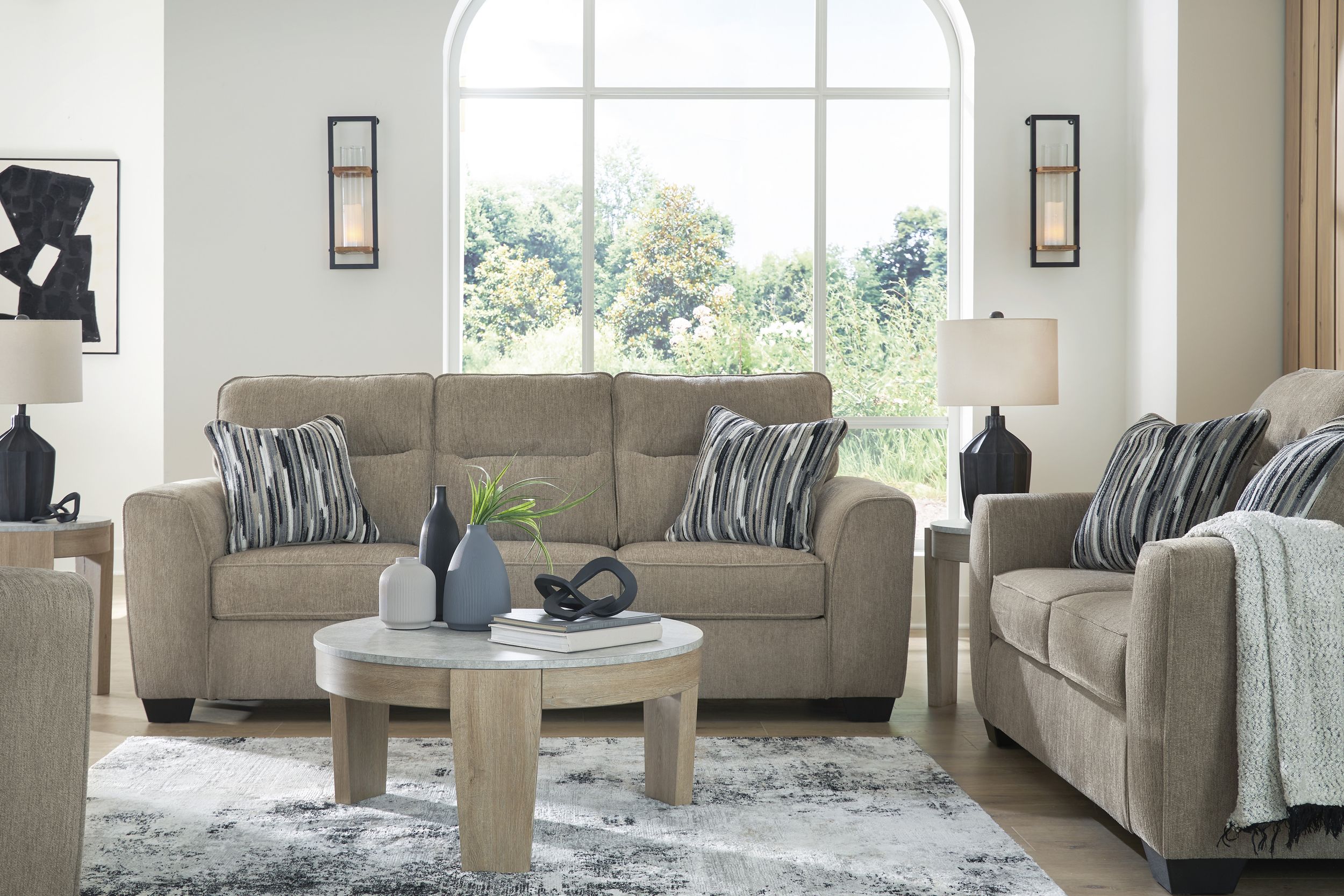 Olten Modern Sofa | Mocha Fabric with Accent Pillows