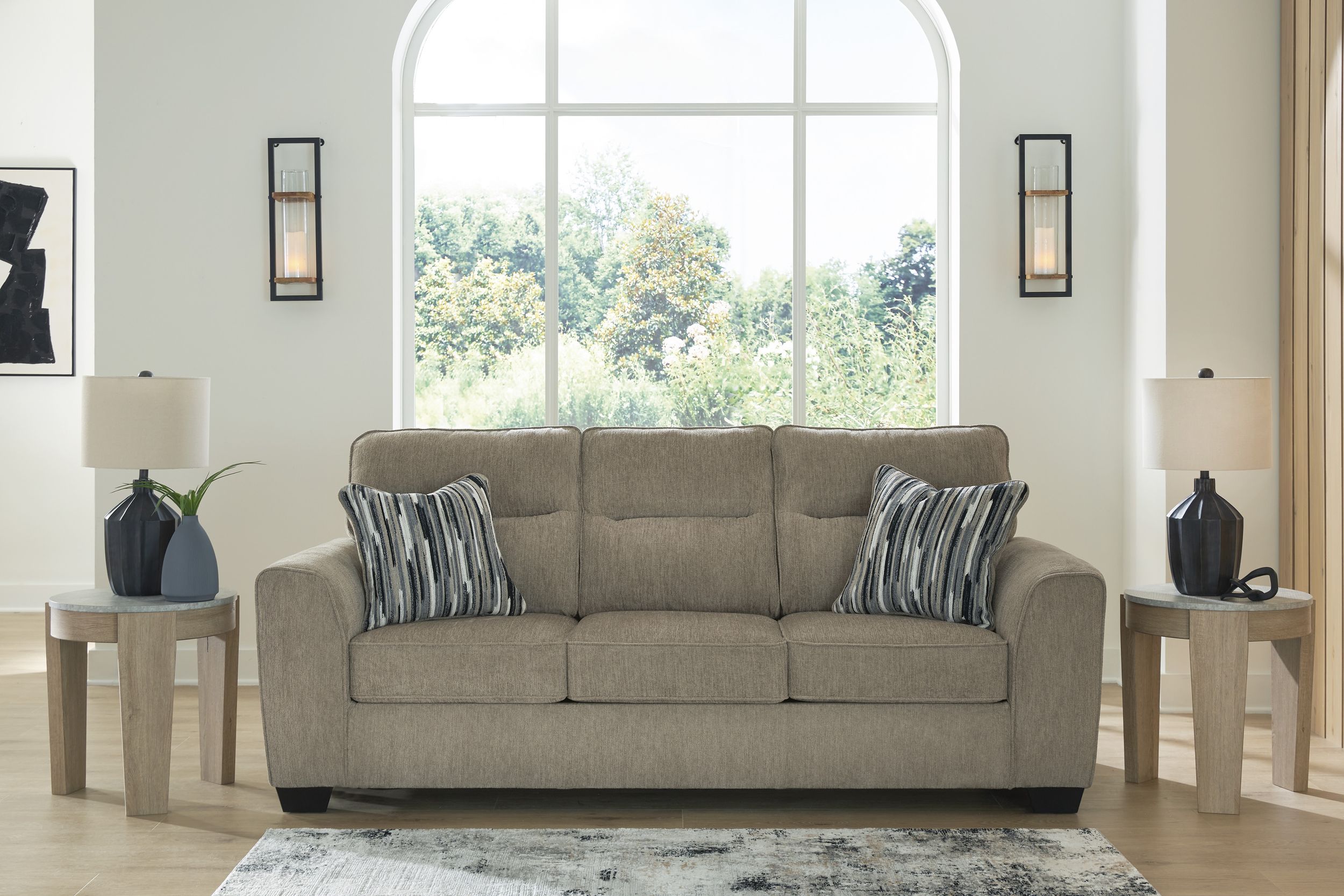 Olten Modern Sofa | Mocha Fabric with Accent Pillows