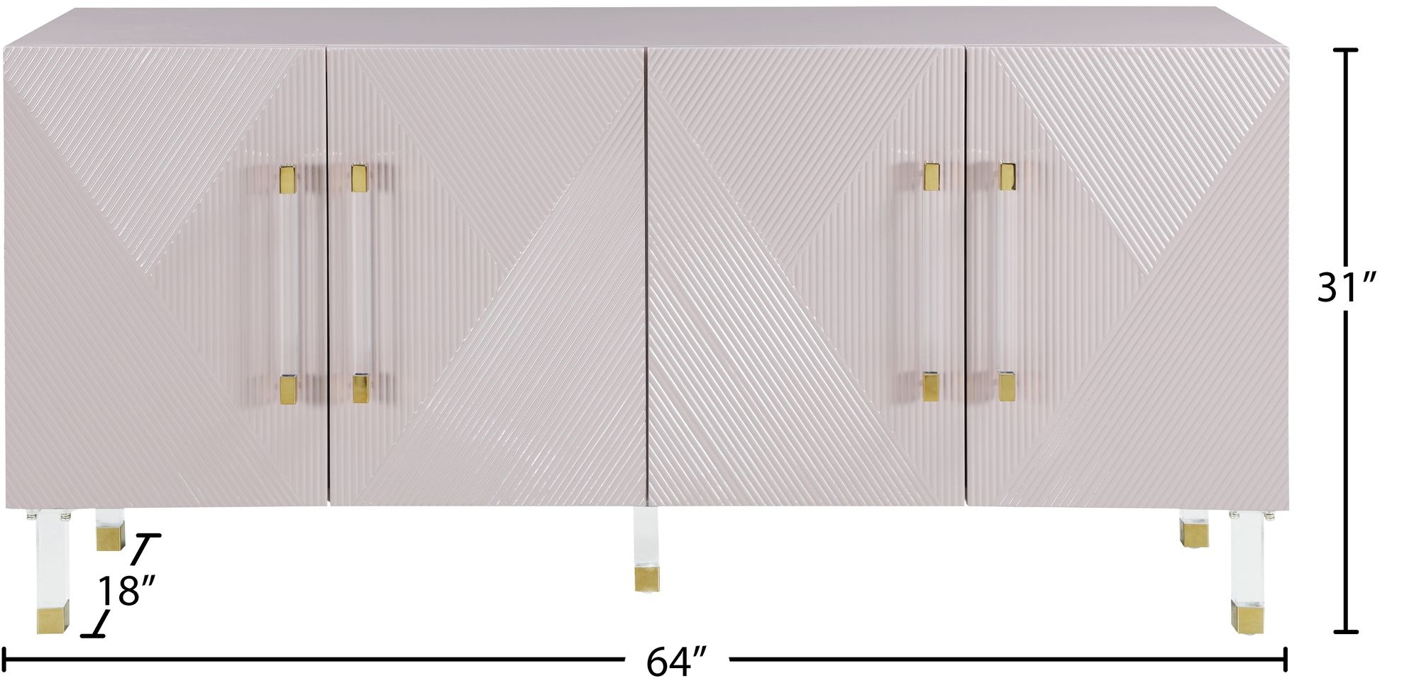 Anastasia 4-Door Wood Veneer Lacquer Sideboard with Acrylic Legs & Chrome Tips