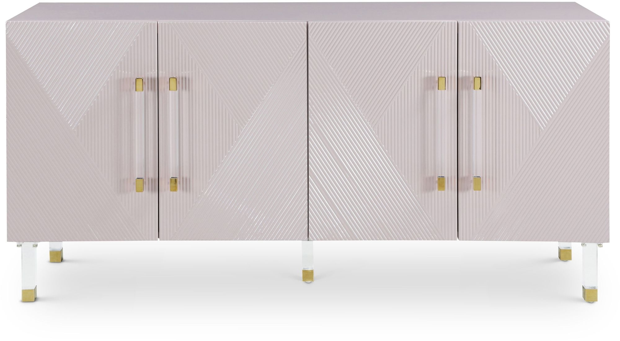 Anastasia 4-Door Wood Veneer Lacquer Sideboard with Acrylic Legs & Chrome Tips