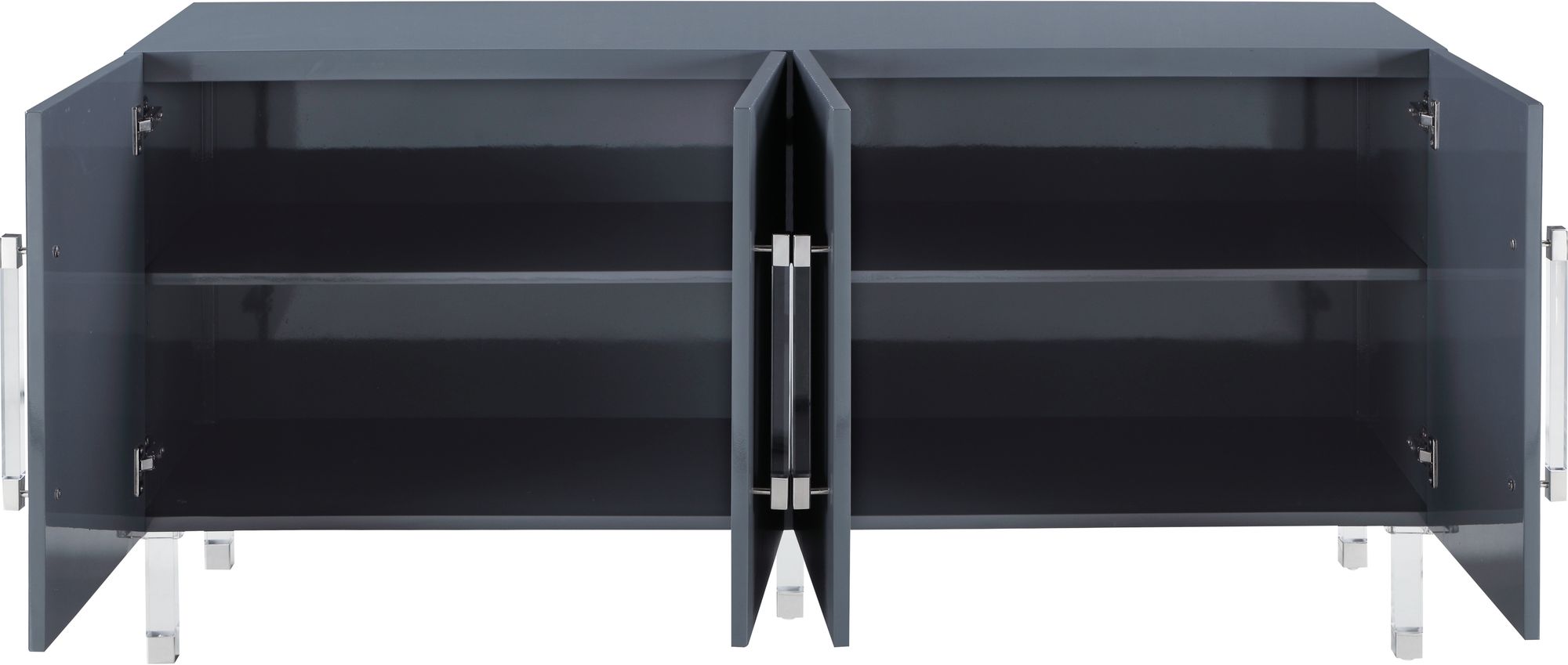 Anastasia 4-Door Wood Veneer Lacquer Sideboard with Acrylic Legs & Chrome Tips