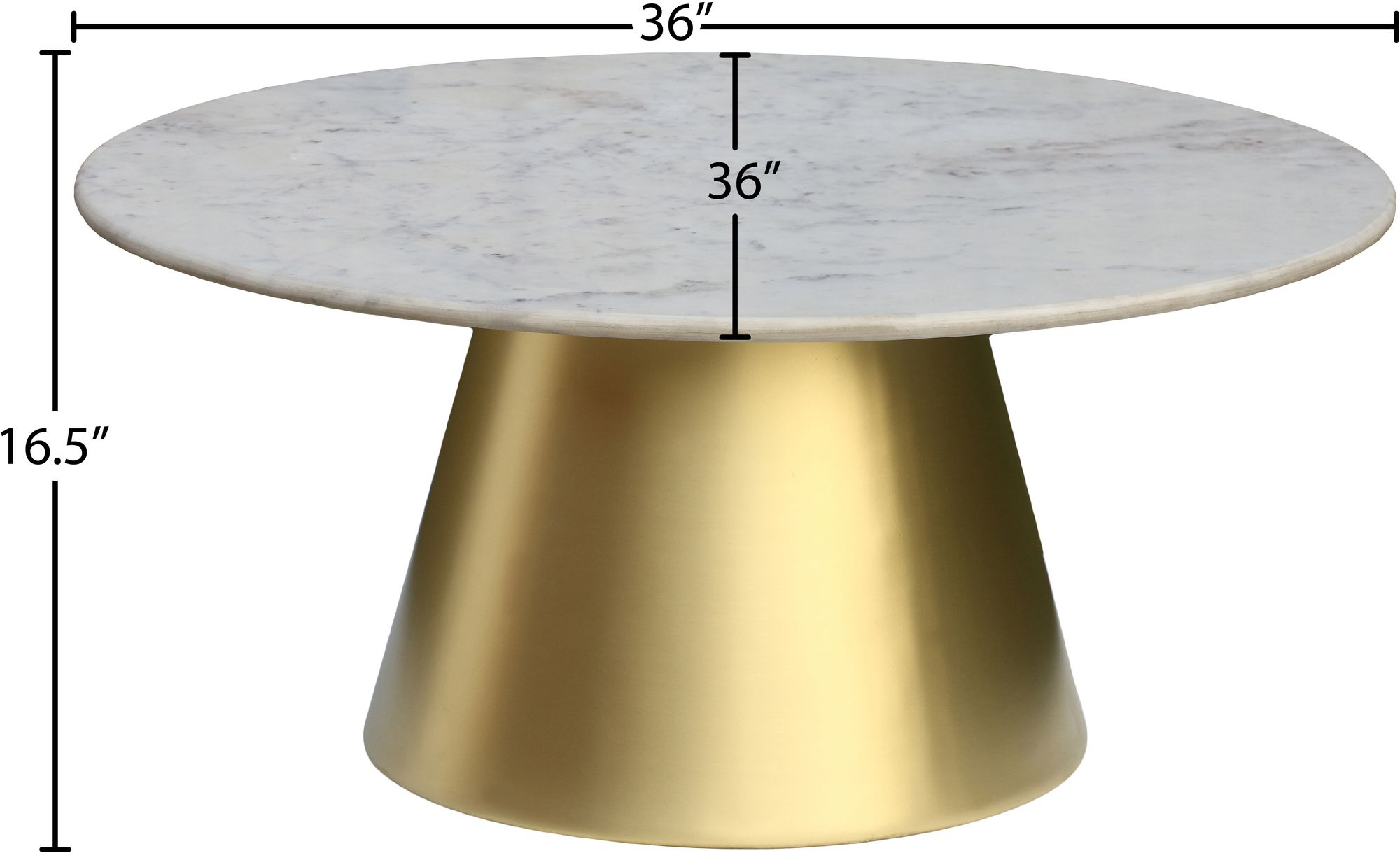 Sorrento 36" Round Marble Coffee Table with Brushed Gold Metal Base