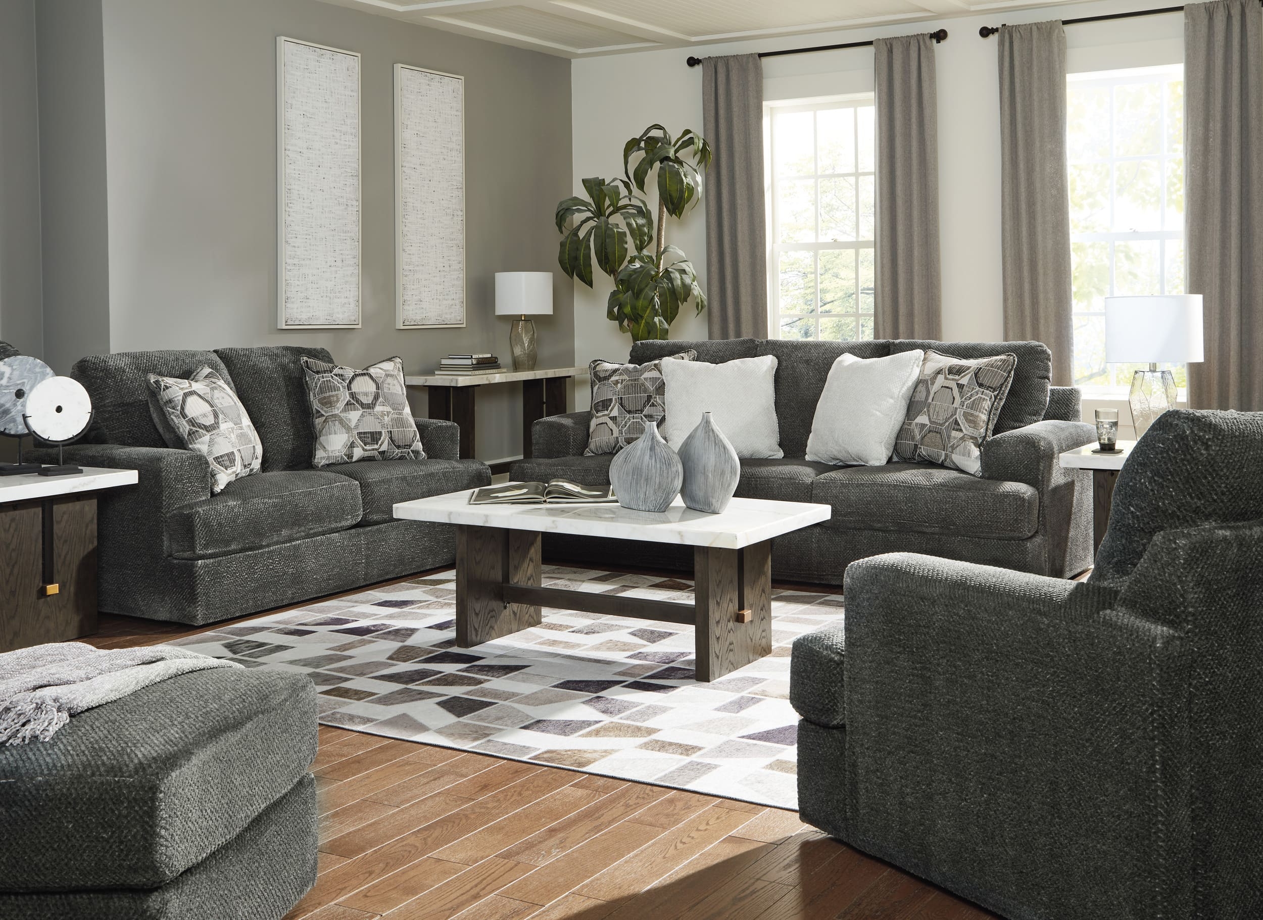 Ashley Karinne Smoke Sofa, Loveseat And Chair