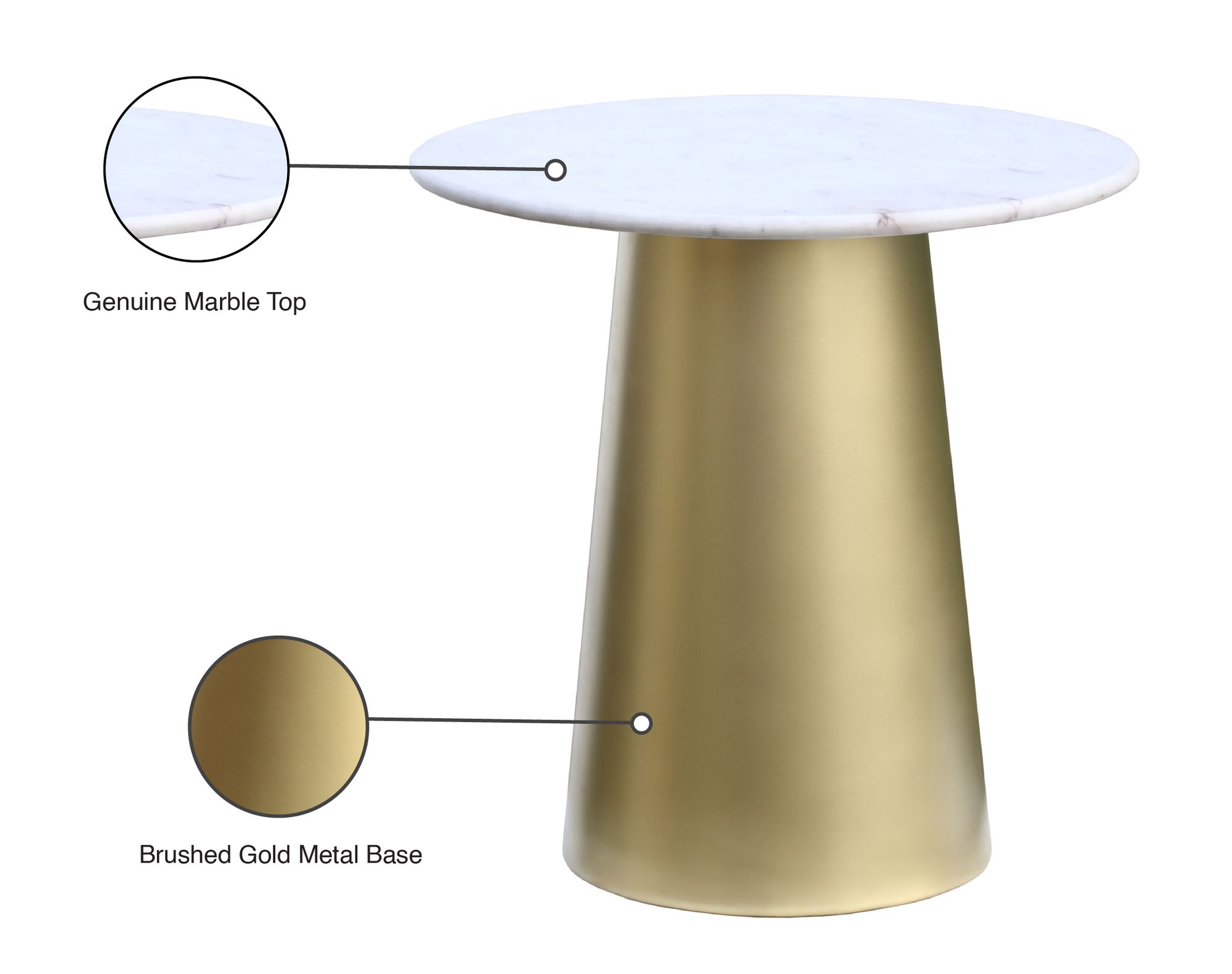 Sorrento 20" Round Marble End Table with Brushed Gold Metal Base