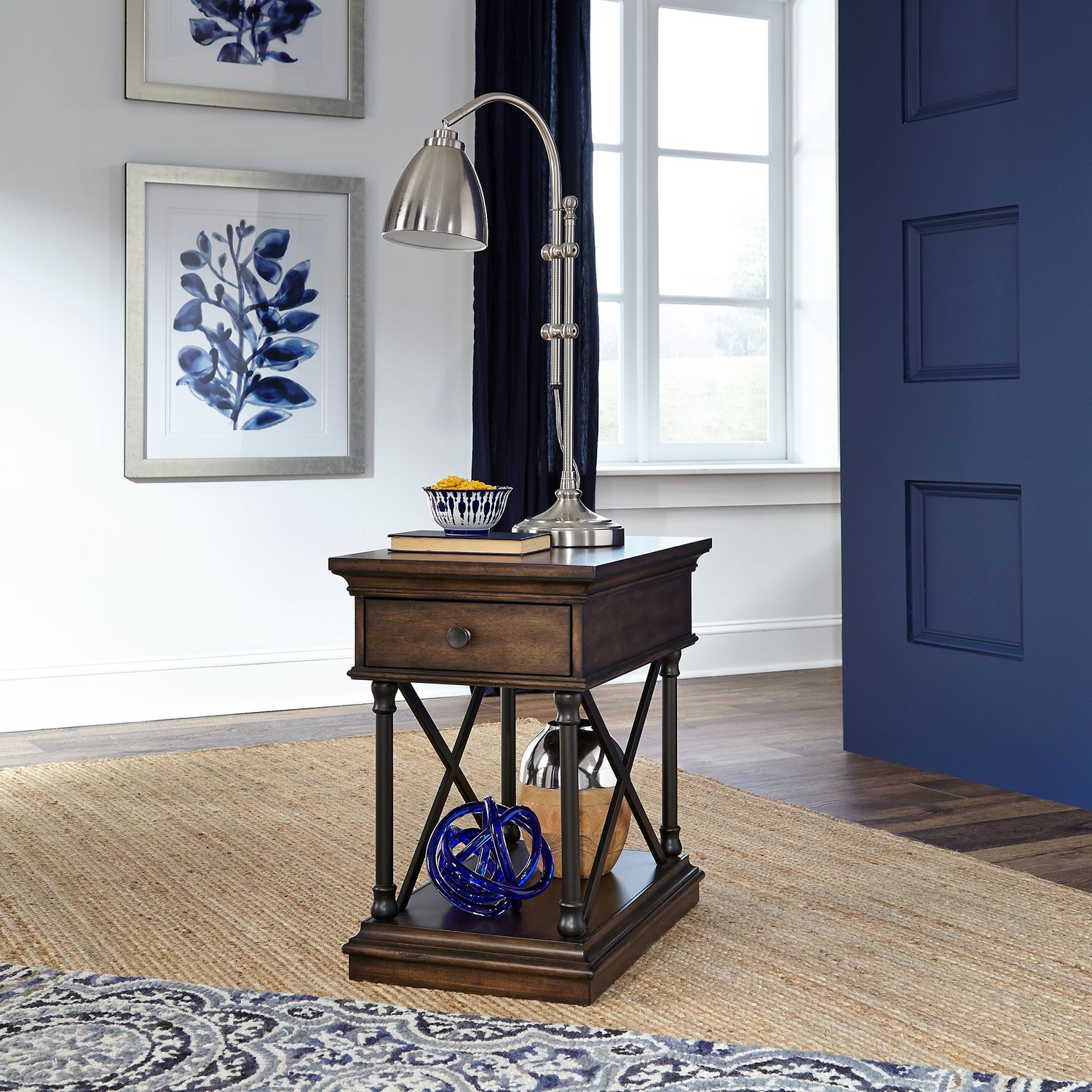 Tribeca Rectangular Wood Chair Side Table w/Drawer
