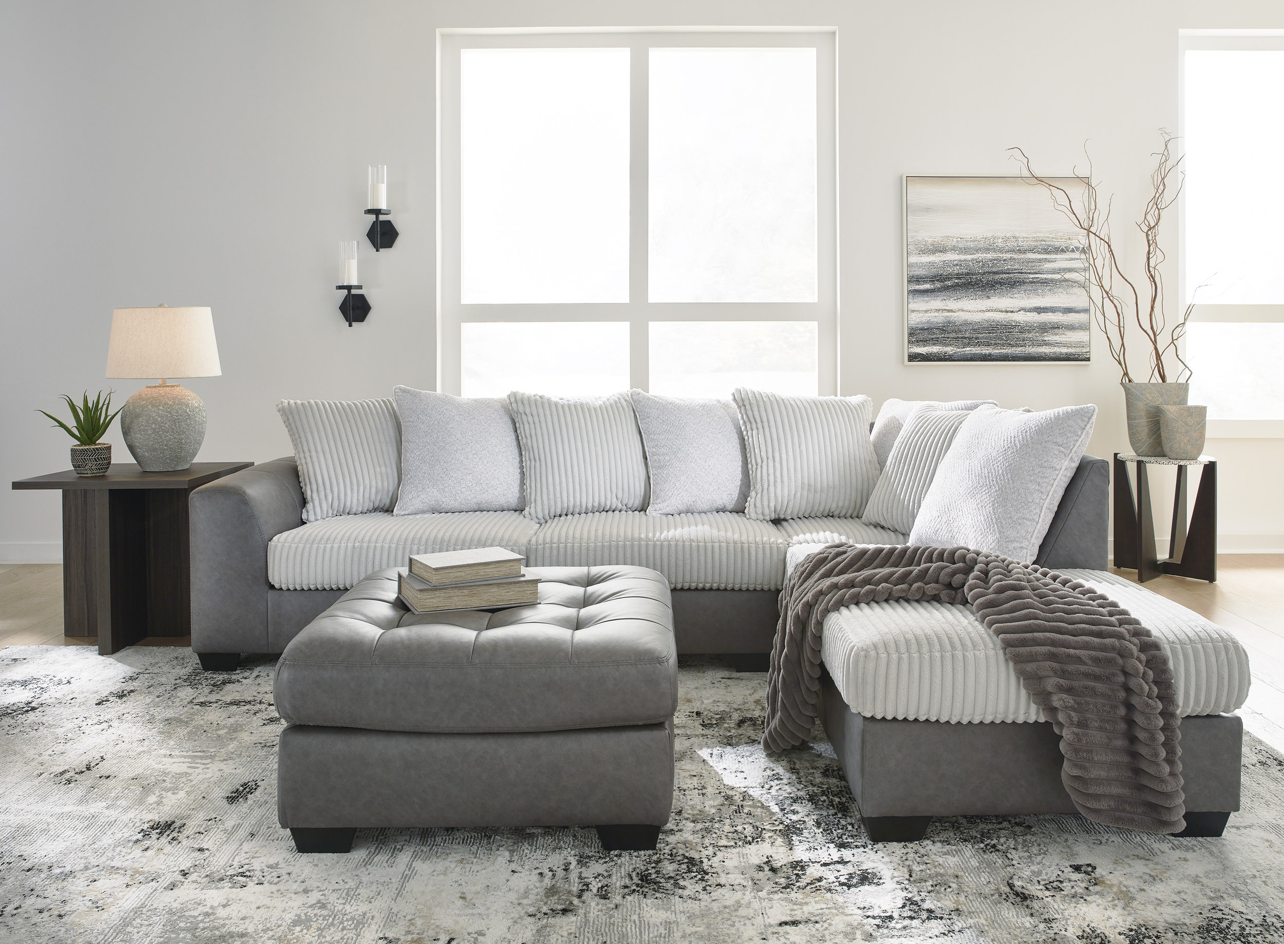 Clairette Court 42" Square Faux Leather Ottoman - Alloy Steel Gray