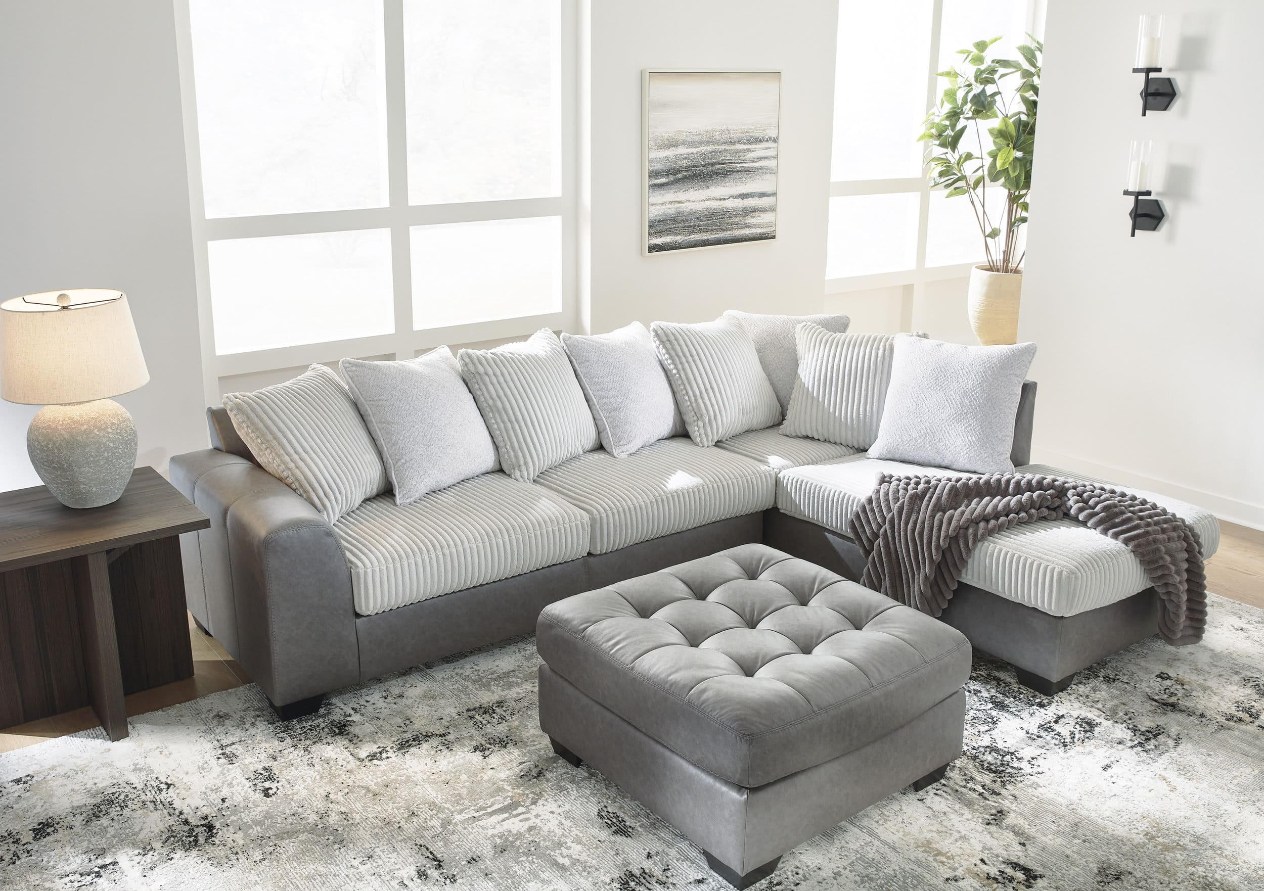 Clairette Court 42" Square Faux Leather Ottoman - Alloy Steel Gray