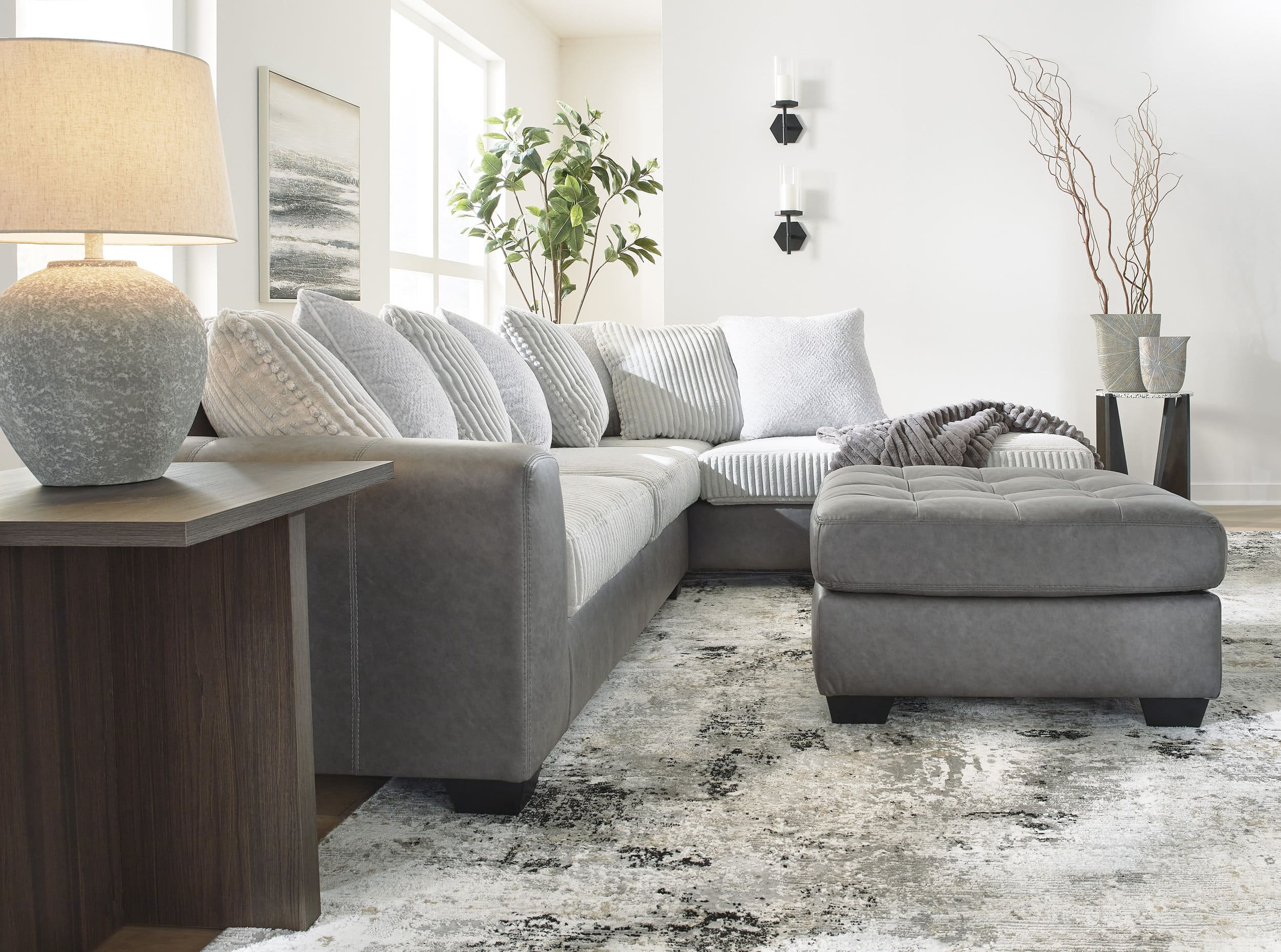 Clairette Court 42" Square Faux Leather Ottoman - Alloy Steel Gray