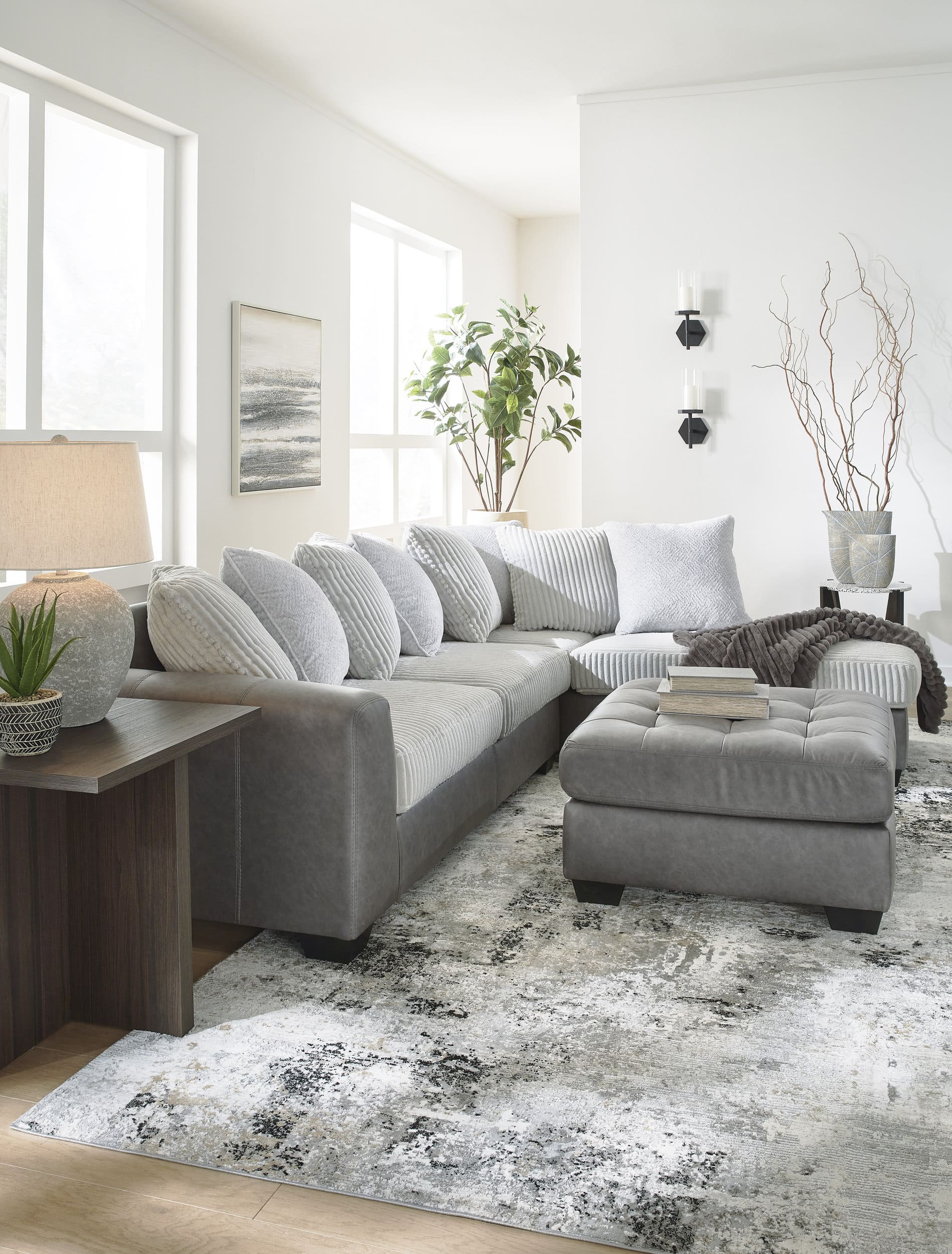 Clairette Court 42" Square Faux Leather Ottoman - Alloy Steel Gray
