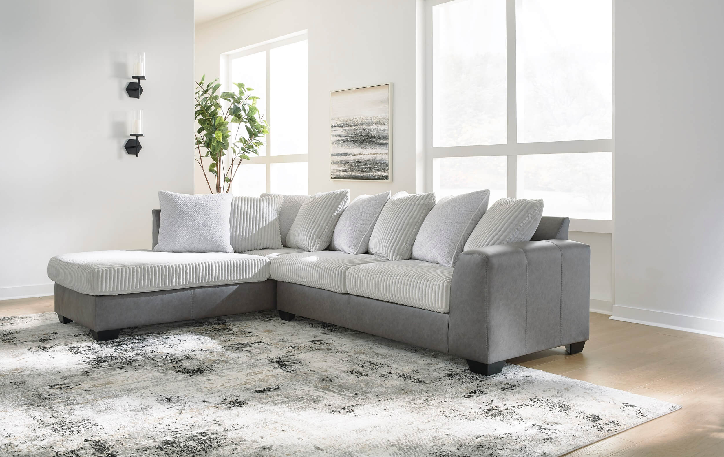 SM Clairette Court 2-Piece Polyester Fabric L-Shaped Sectional Sofa