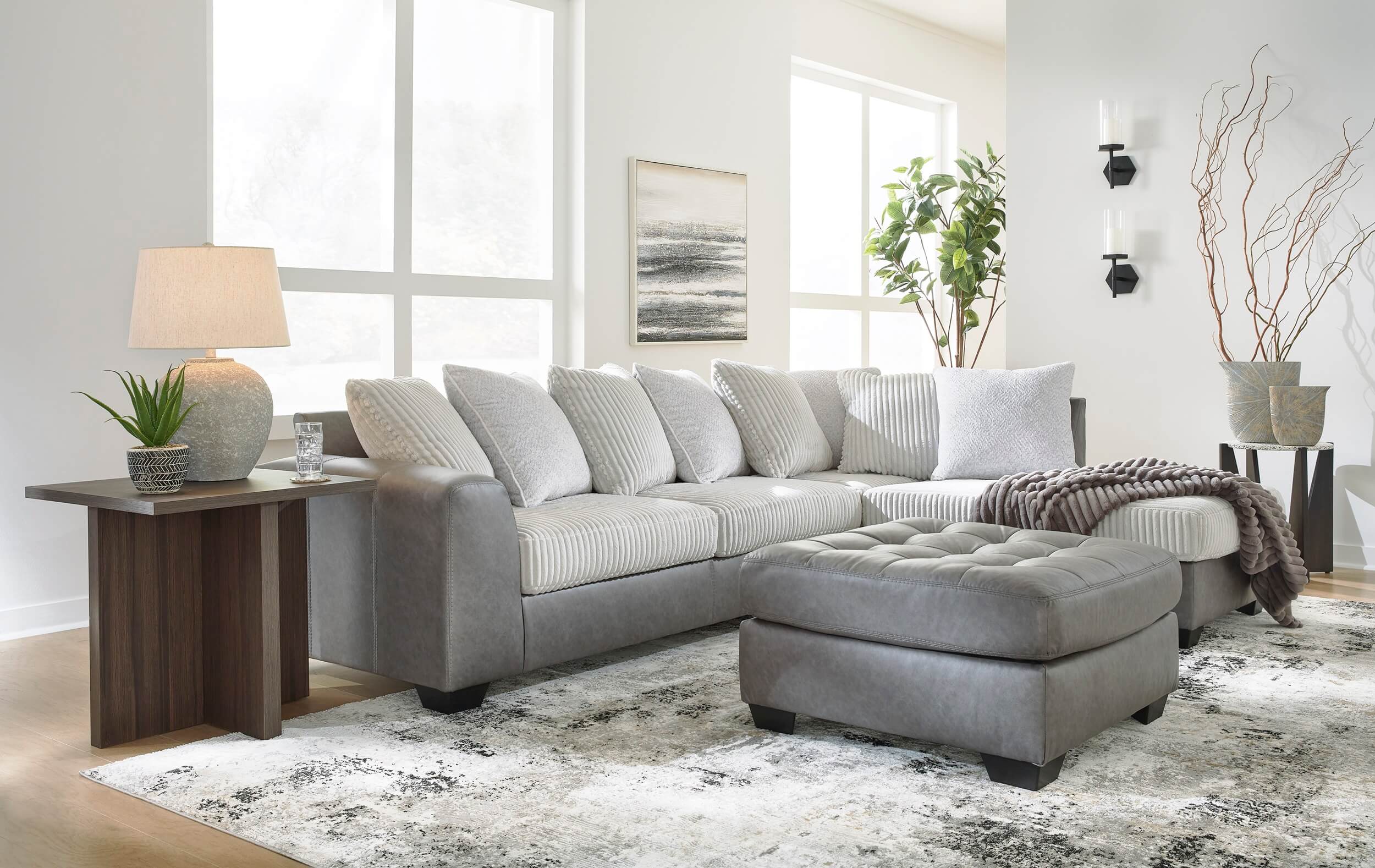 SM Clairette Court 2-Piece Polyester Fabric L-Shaped Sectional Sofa