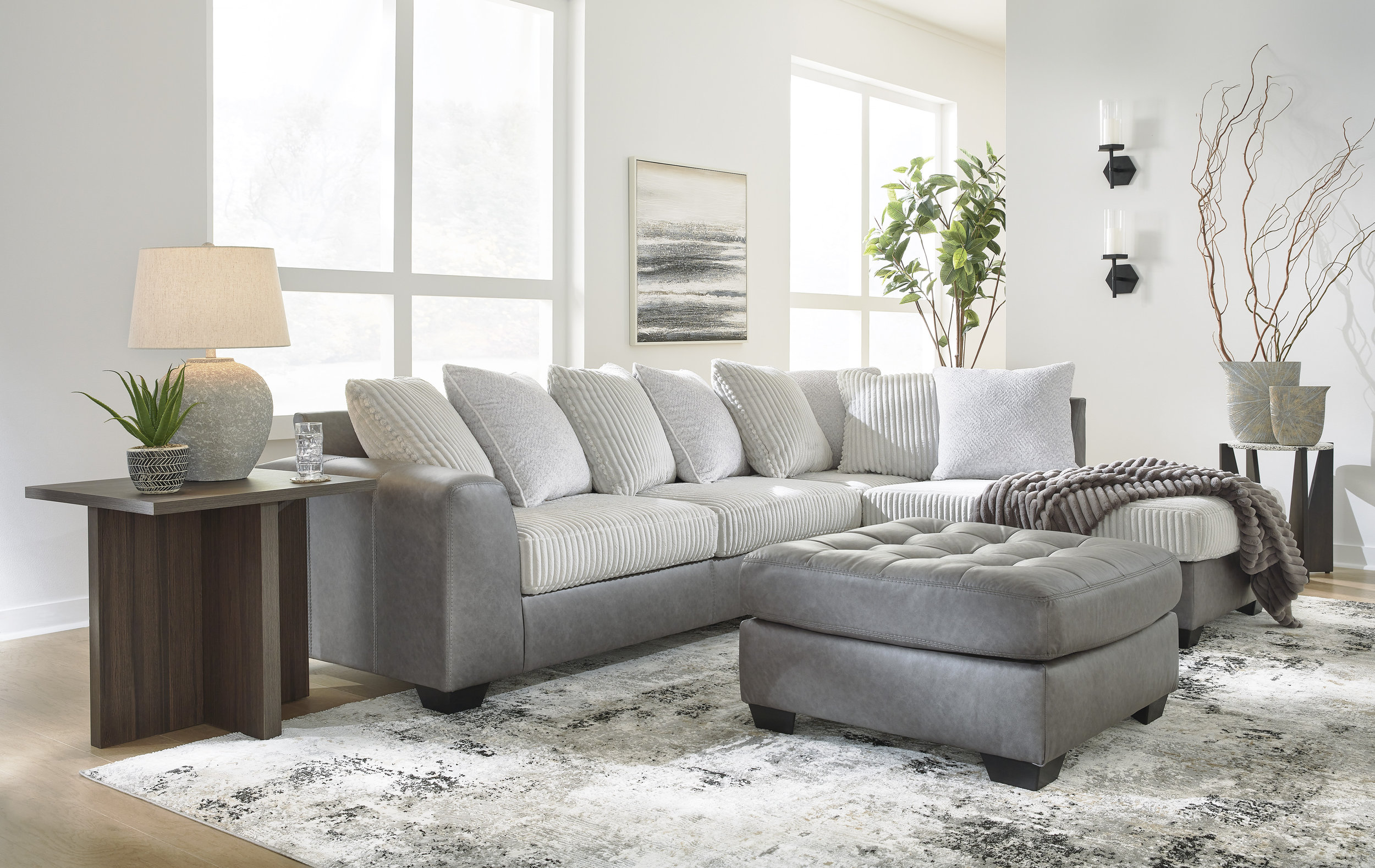 Clairette Court 42" Square Faux Leather Ottoman - Alloy Steel Gray