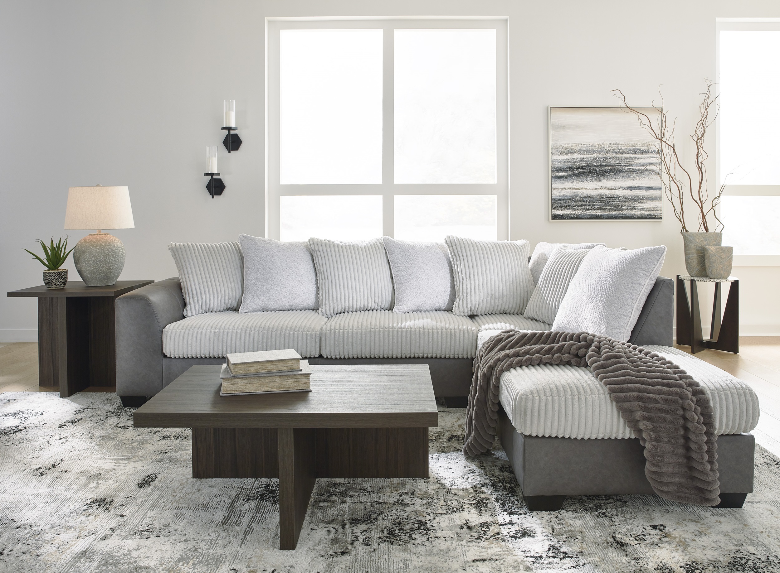 SM Clairette Court 2-Piece Polyester Fabric L-Shaped Sectional Sofa