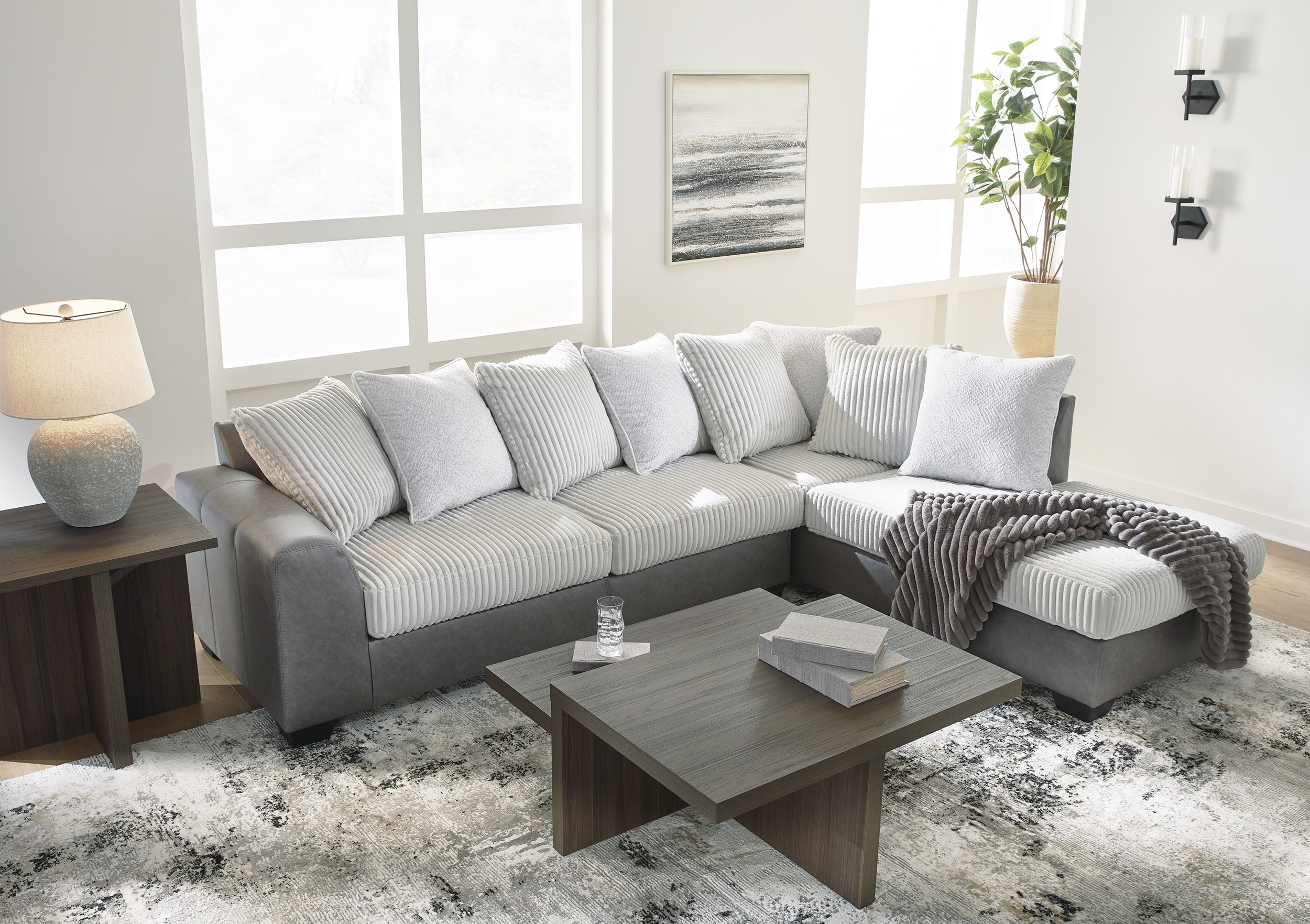 SM Clairette Court 2-Piece Polyester Fabric L-Shaped Sectional Sofa