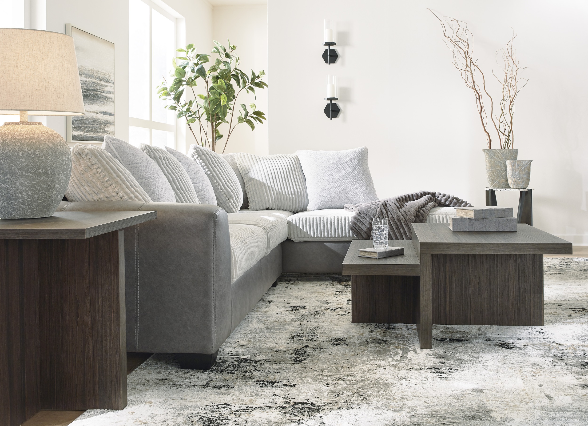 SM Clairette Court 2-Piece Polyester Fabric L-Shaped Sectional Sofa