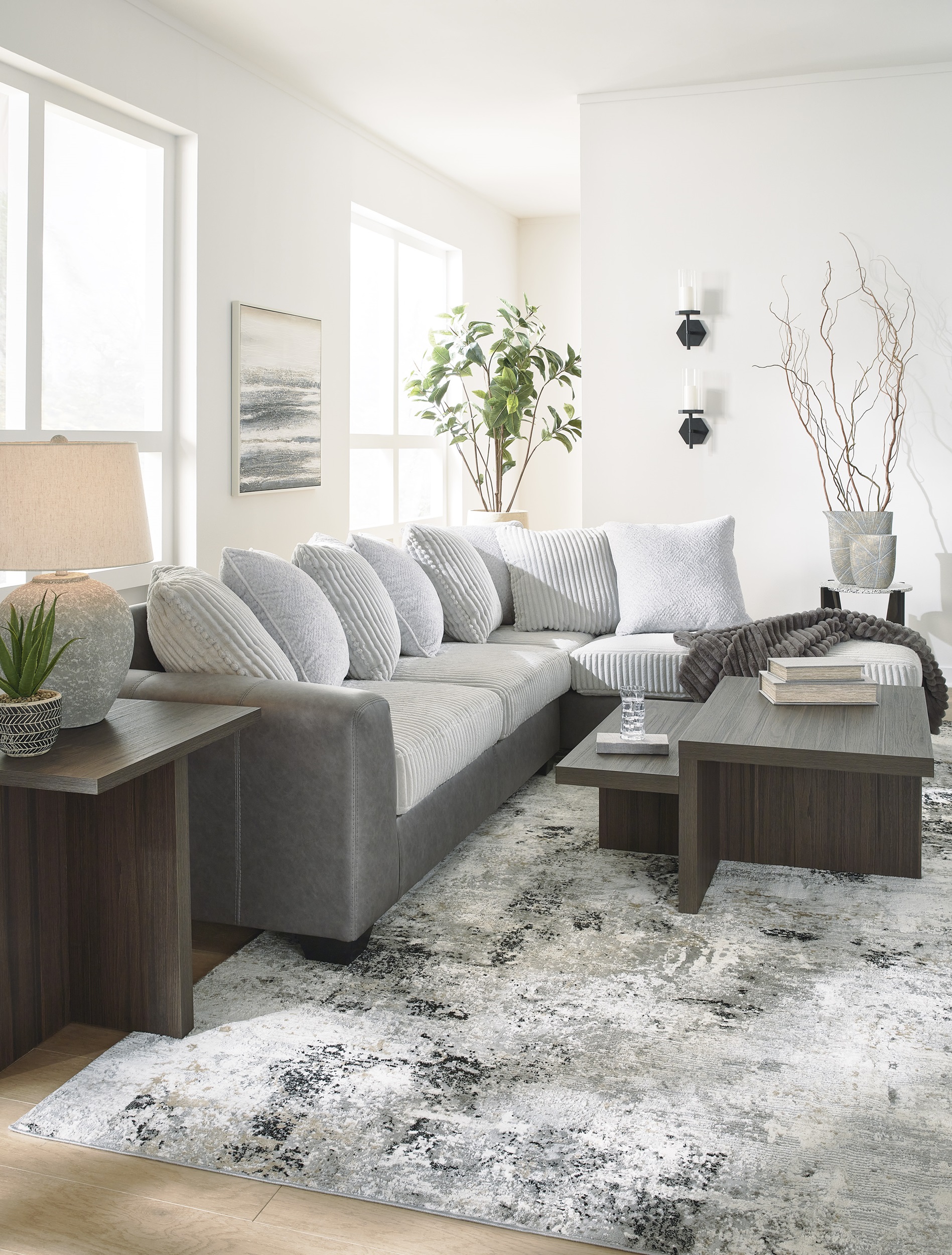 SM Clairette Court 2-Piece Polyester Fabric L-Shaped Sectional Sofa