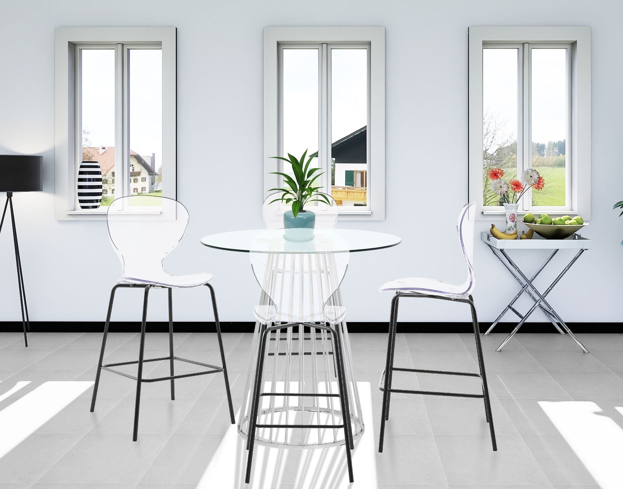 Clarion Polycarbonate Counter Stool with Matte Black Metal Frame