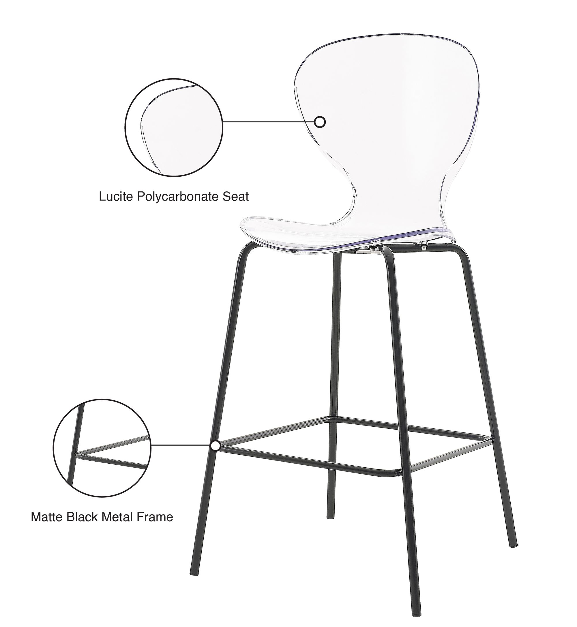 Clarion Polycarbonate Counter Stool with Matte Black Metal Frame