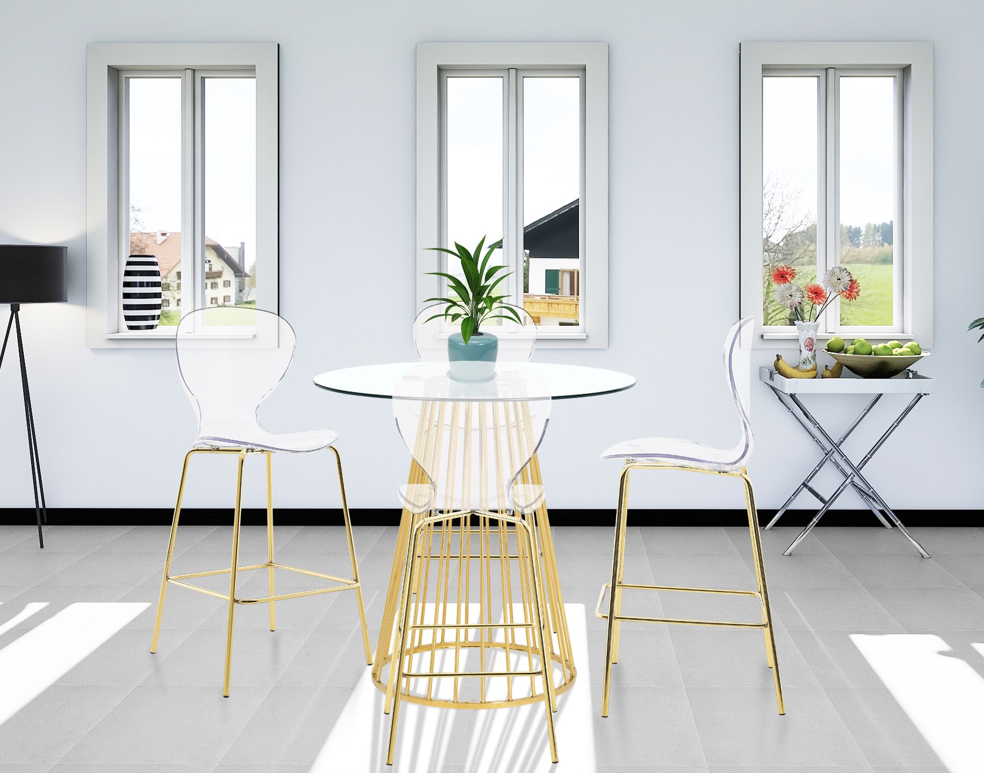 Clarion Polycarbonate Counter Stool with Gold Metal Frame