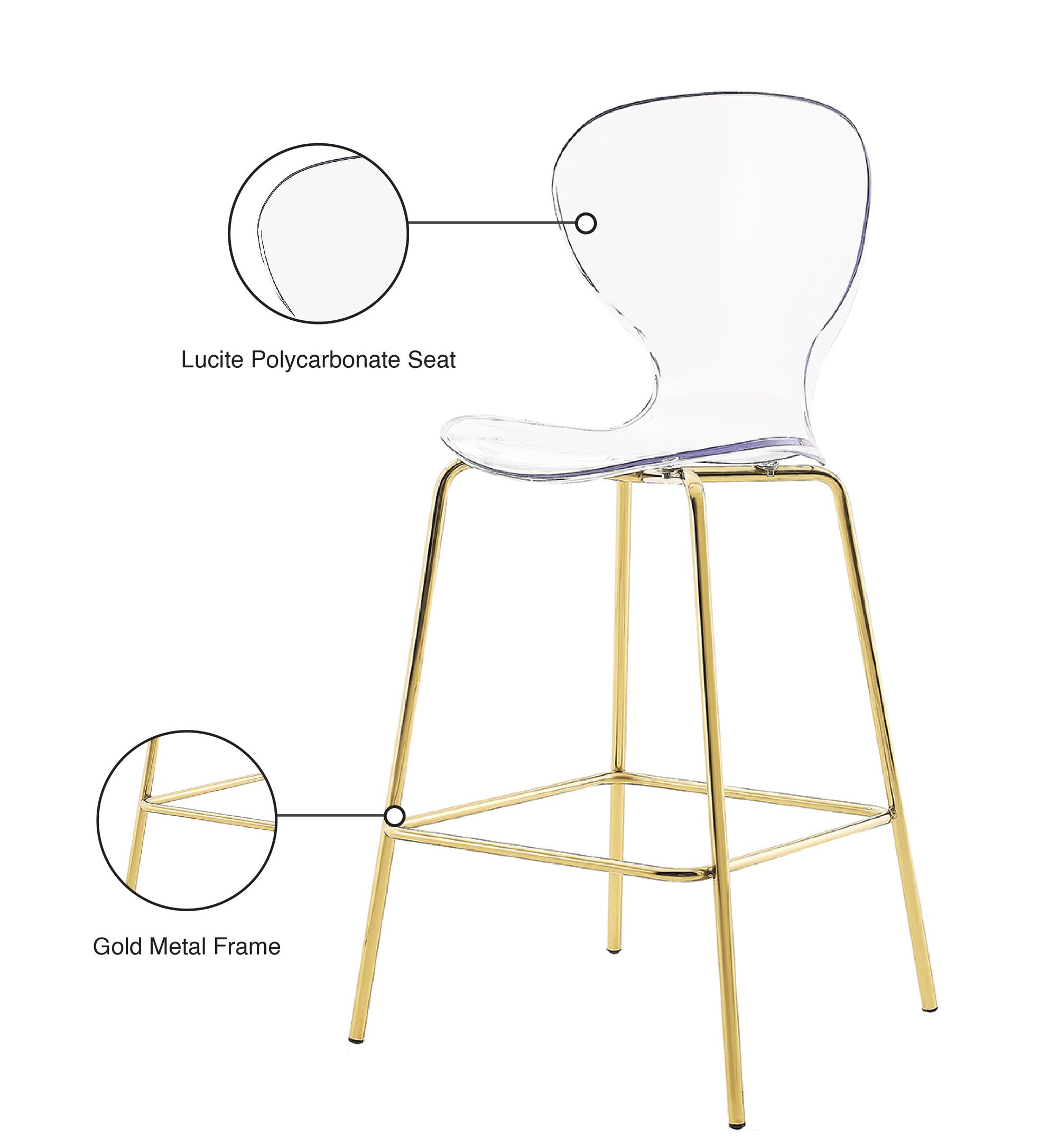 Clarion Polycarbonate Counter Stool with Gold Metal Frame