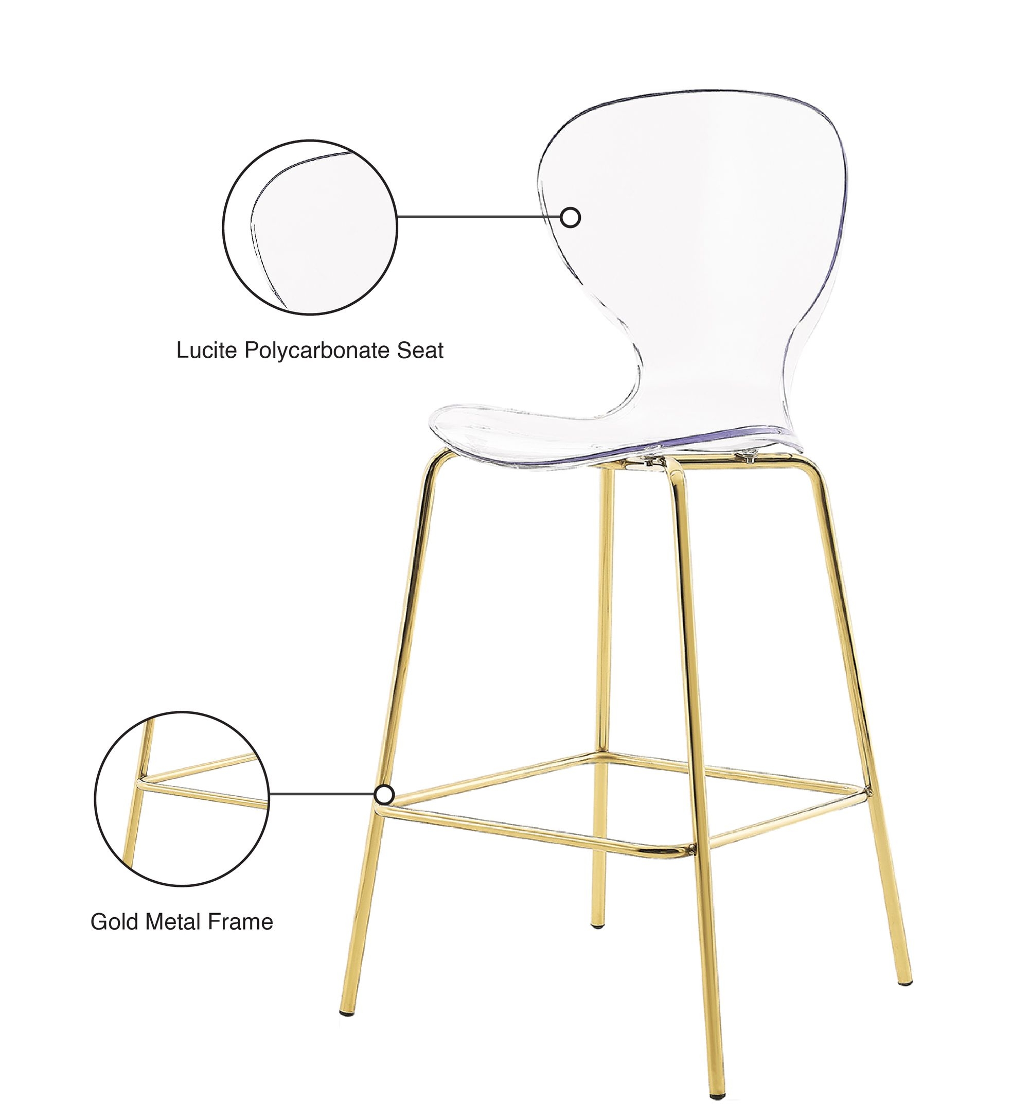 Clarion Polycarbonate Counter Stool with Metal Frame