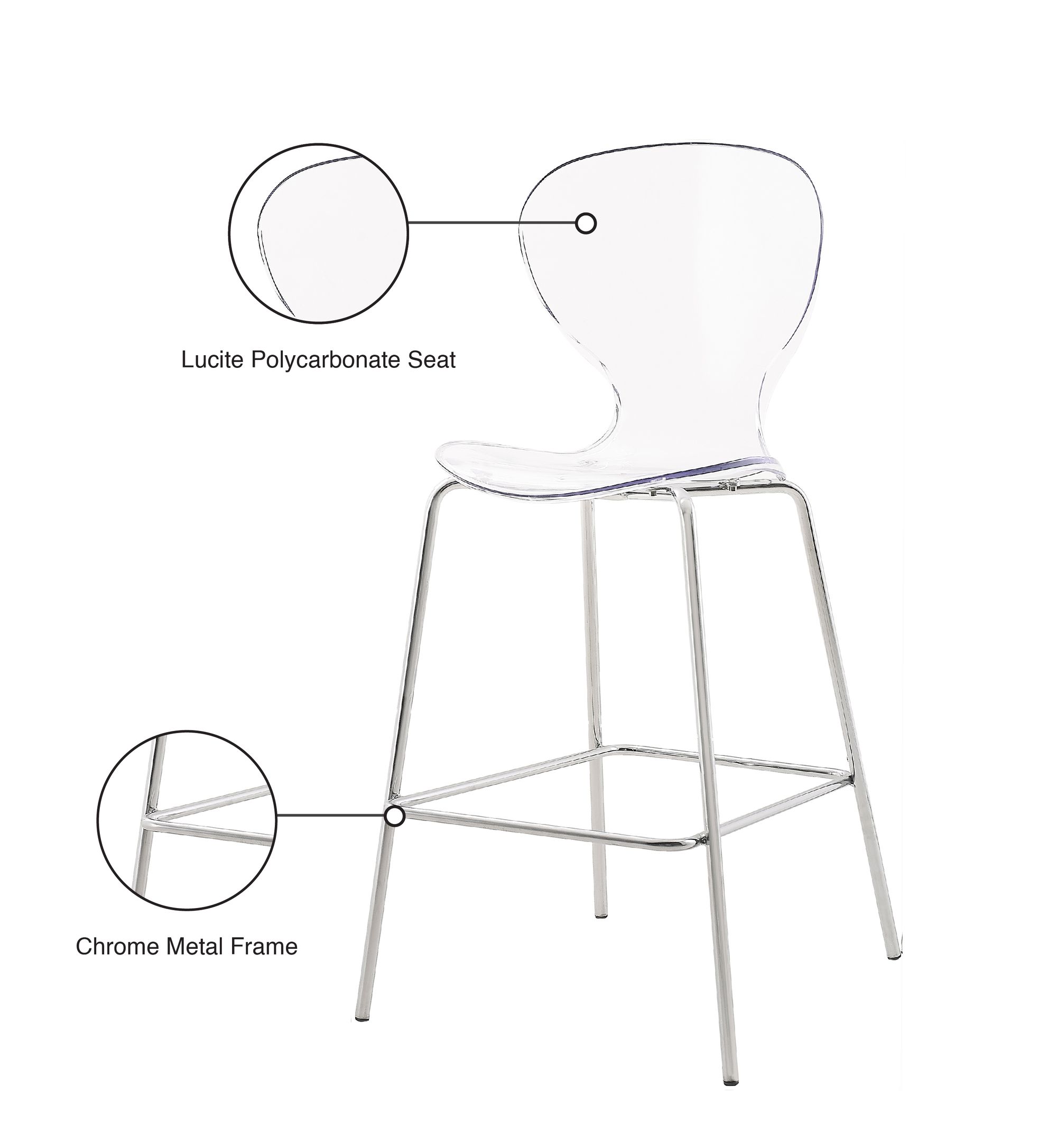 Clarion Polycarbonate Counter Stool with Chrome Metal Frame