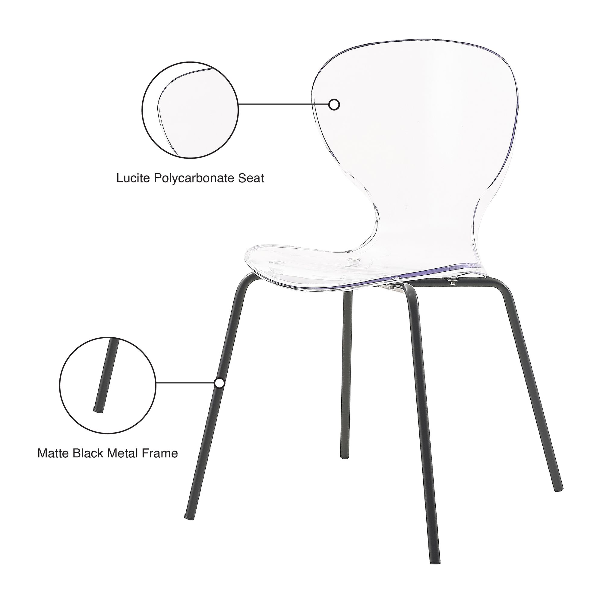 Clarion Polycarbonate Dining Chair with Matte Black Metal Frame