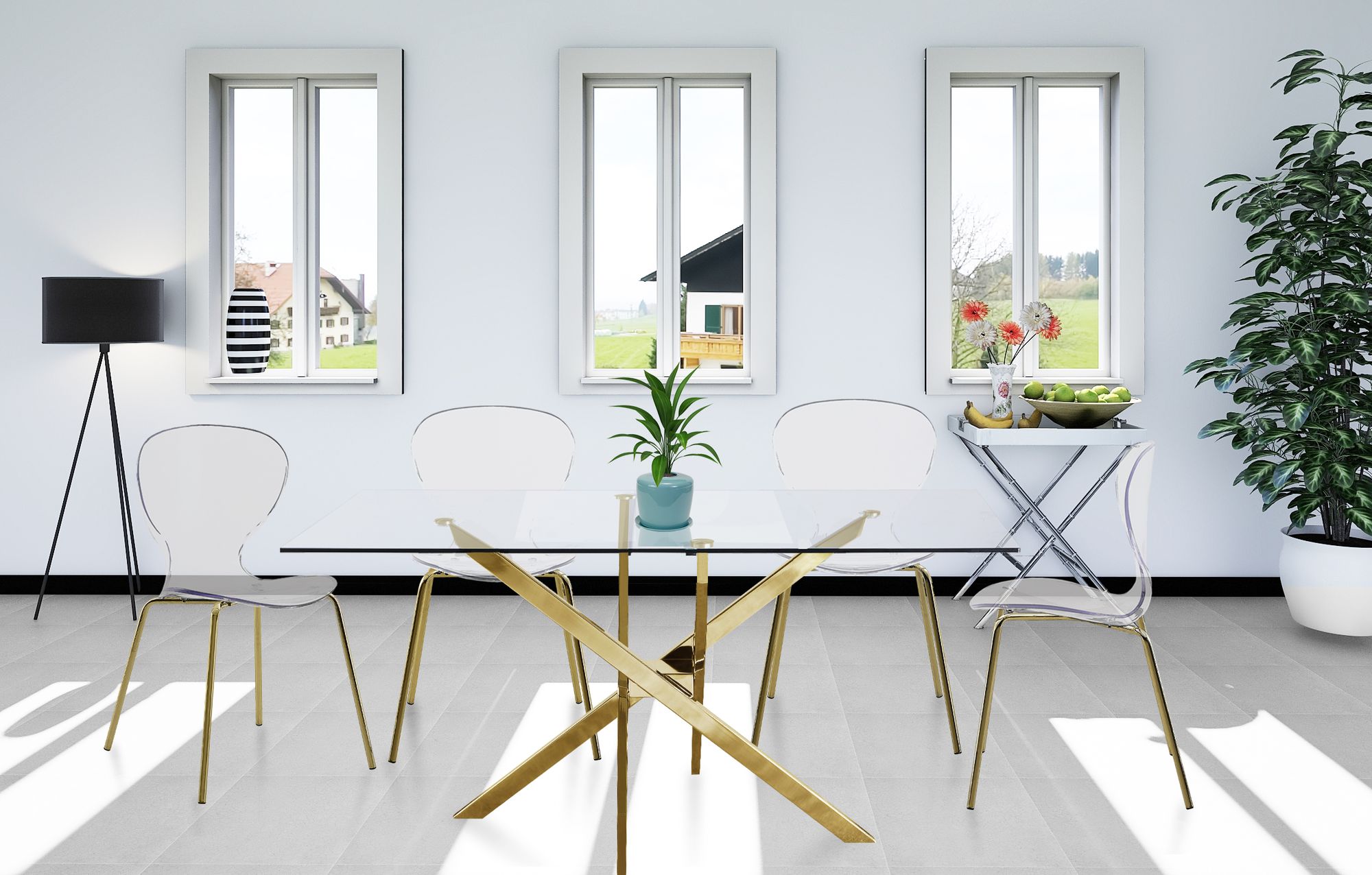 Clarion Polycarbonate Dining Chair with Gold Metal Frame