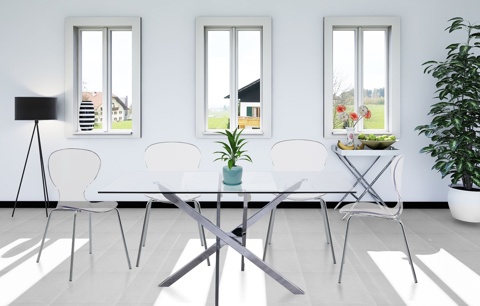 Clarion Polycarbonate Dining Chair with Chrome Metal Frame