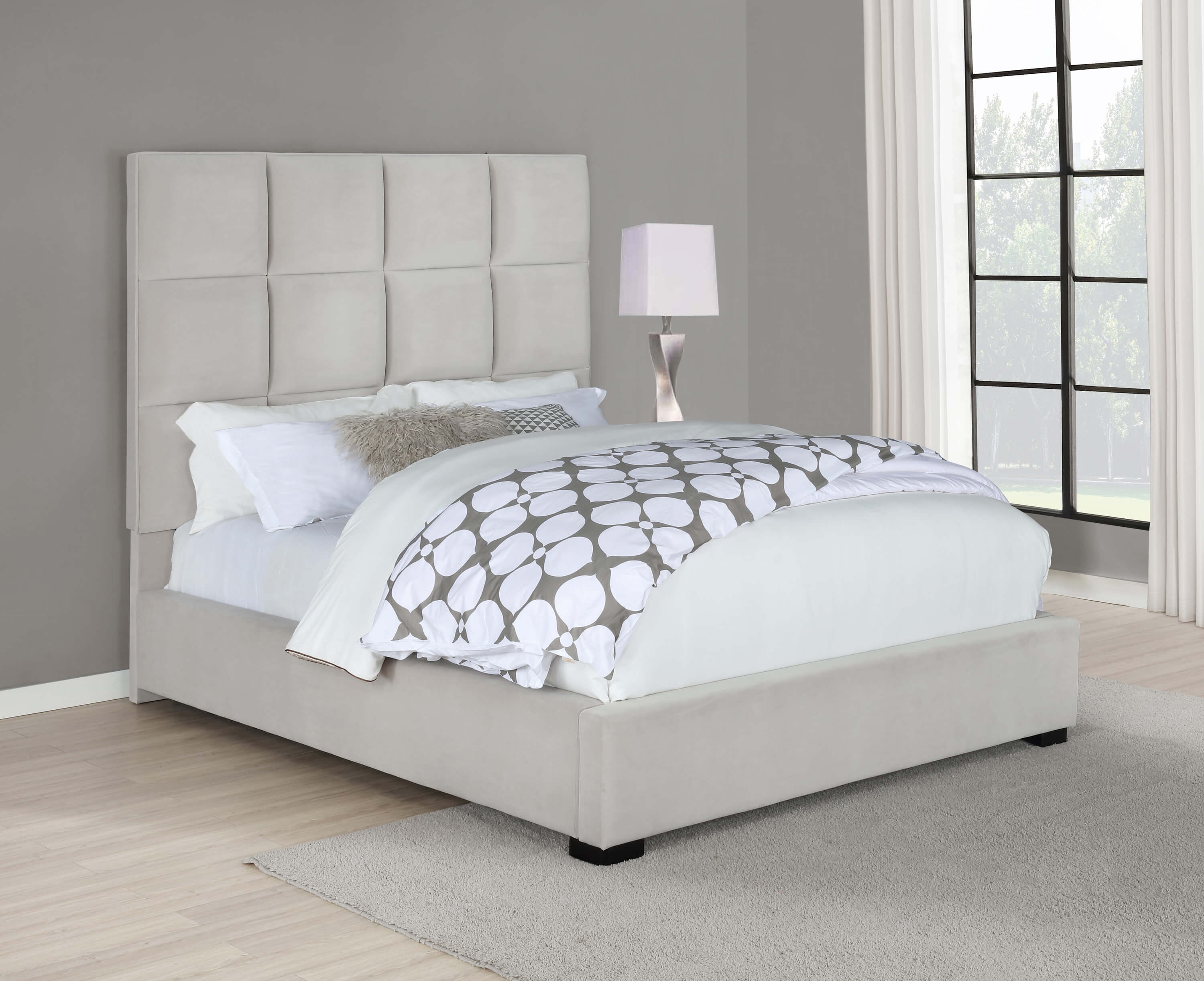 Panes Fabric Tufted Upholstered Panel Bed