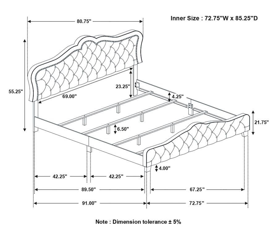Bella Velvet Tufted Panel Bed, California King Size