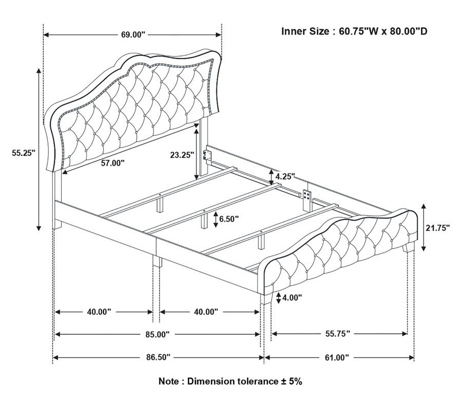 Bella Velvet Tufted Panel Bed, Queen Size