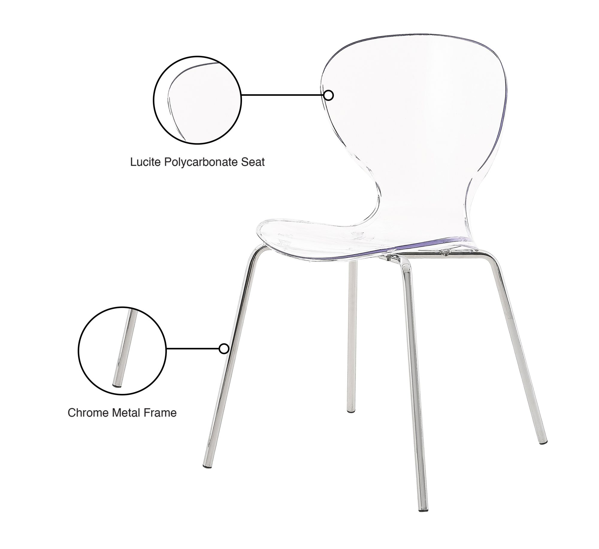Clarion Polycarbonate Dining Chair with Chrome Metal Frame