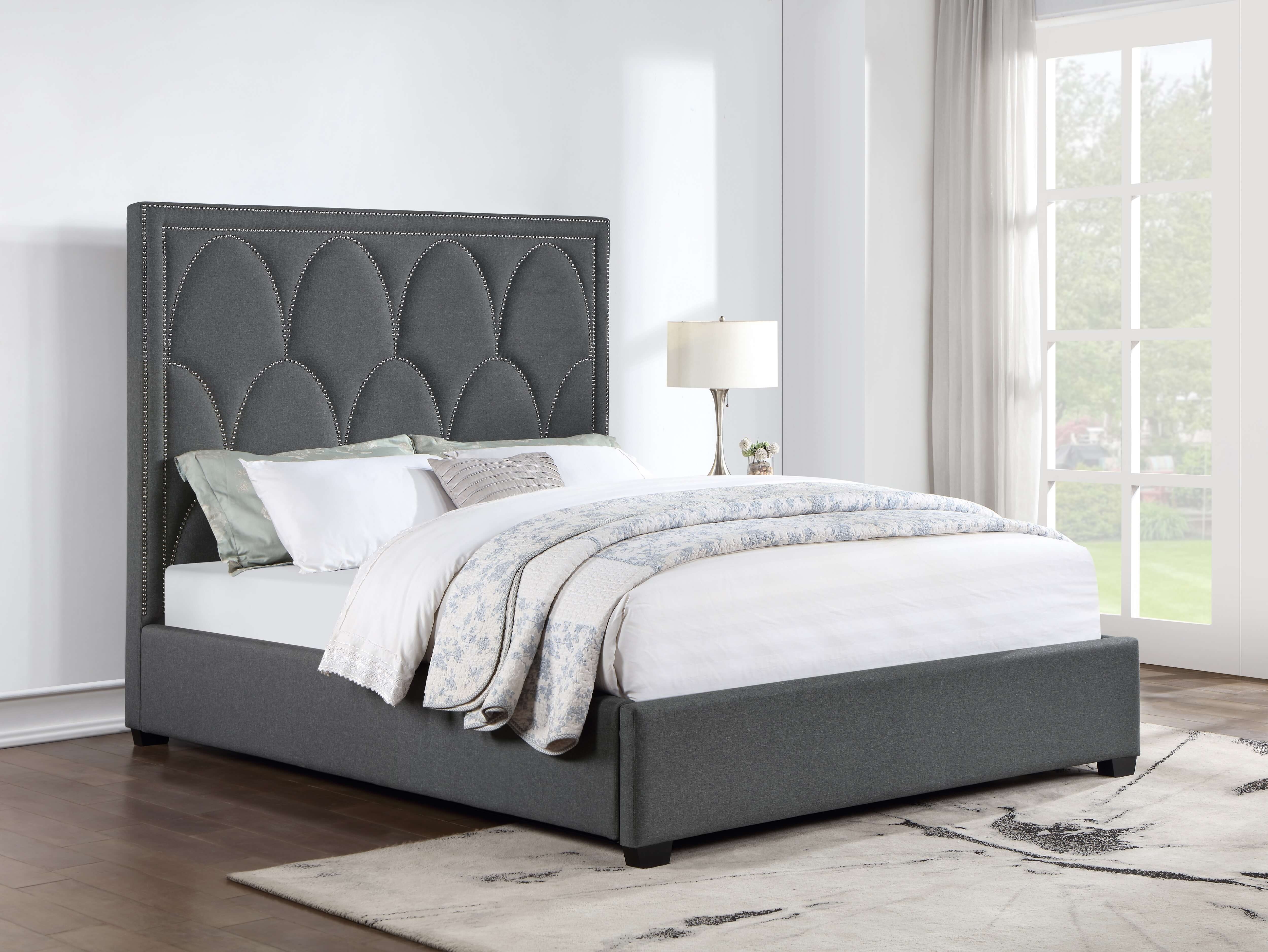 Bowfield Fabric Bed w/Nailhead Trim, Eastern King Size