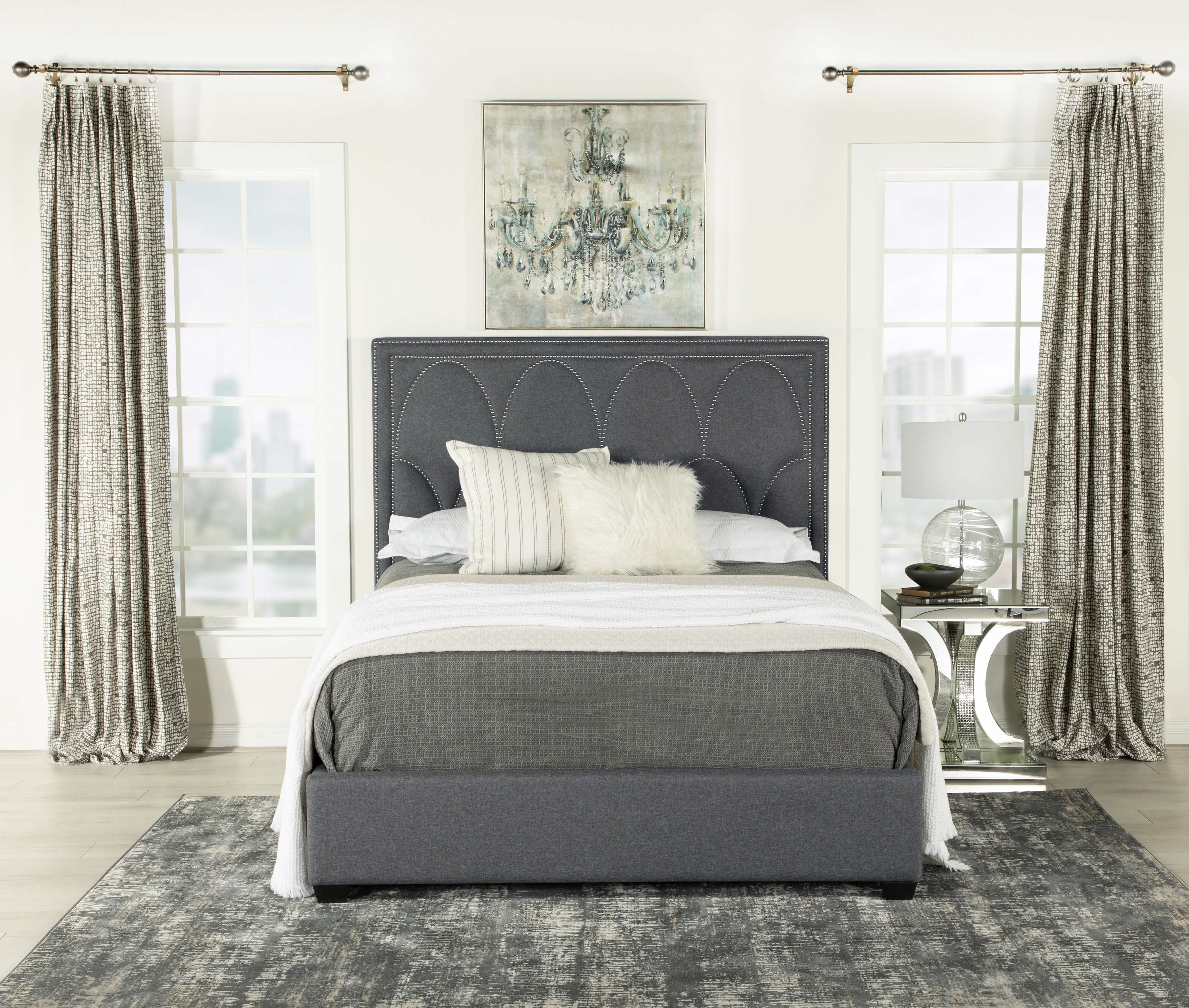 Bowfield Fabric Bed w/Nailhead Trim, Queen Size
