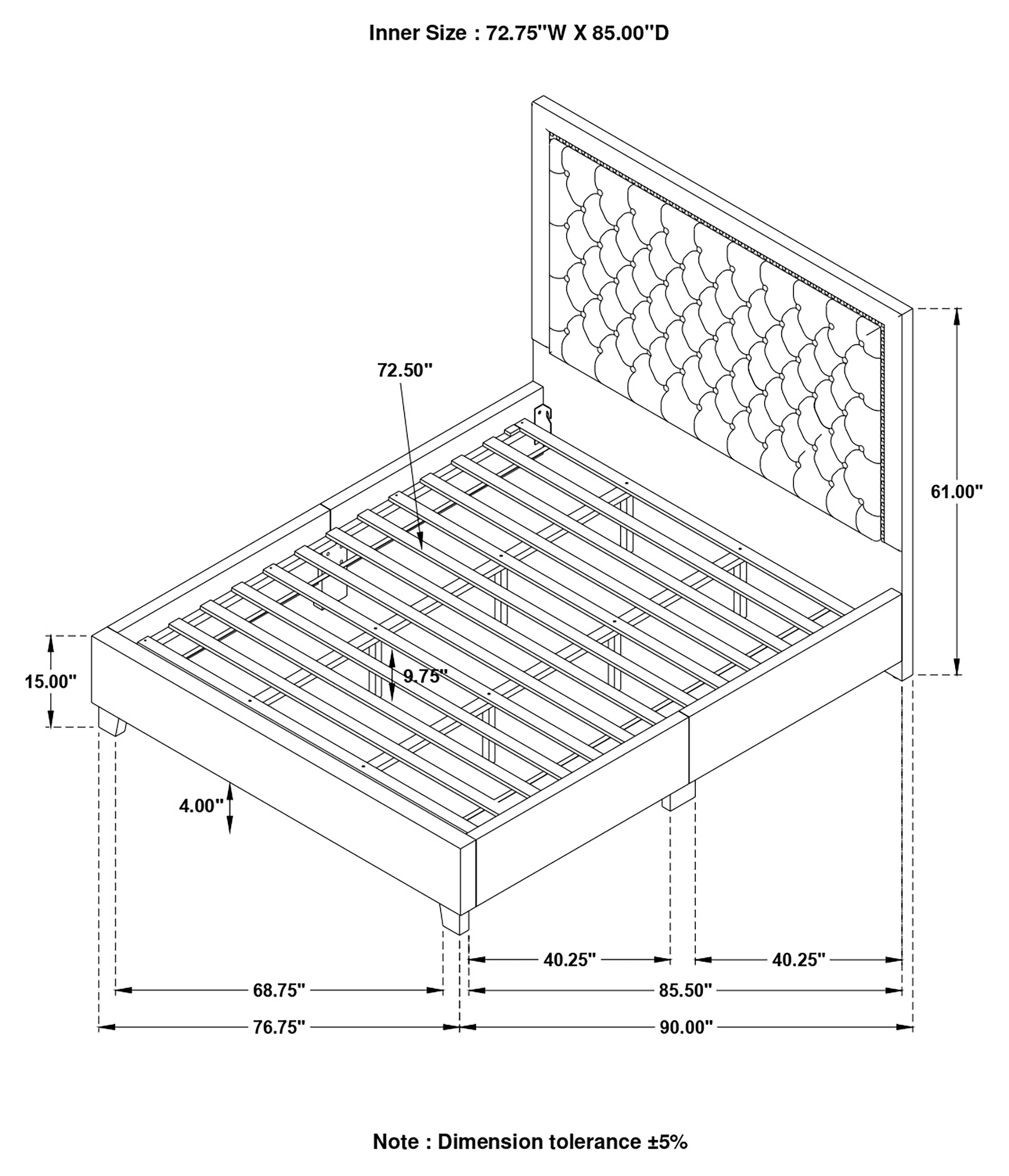 Hailey Velvet Upholstered Tufted Platform Bed, California King Size