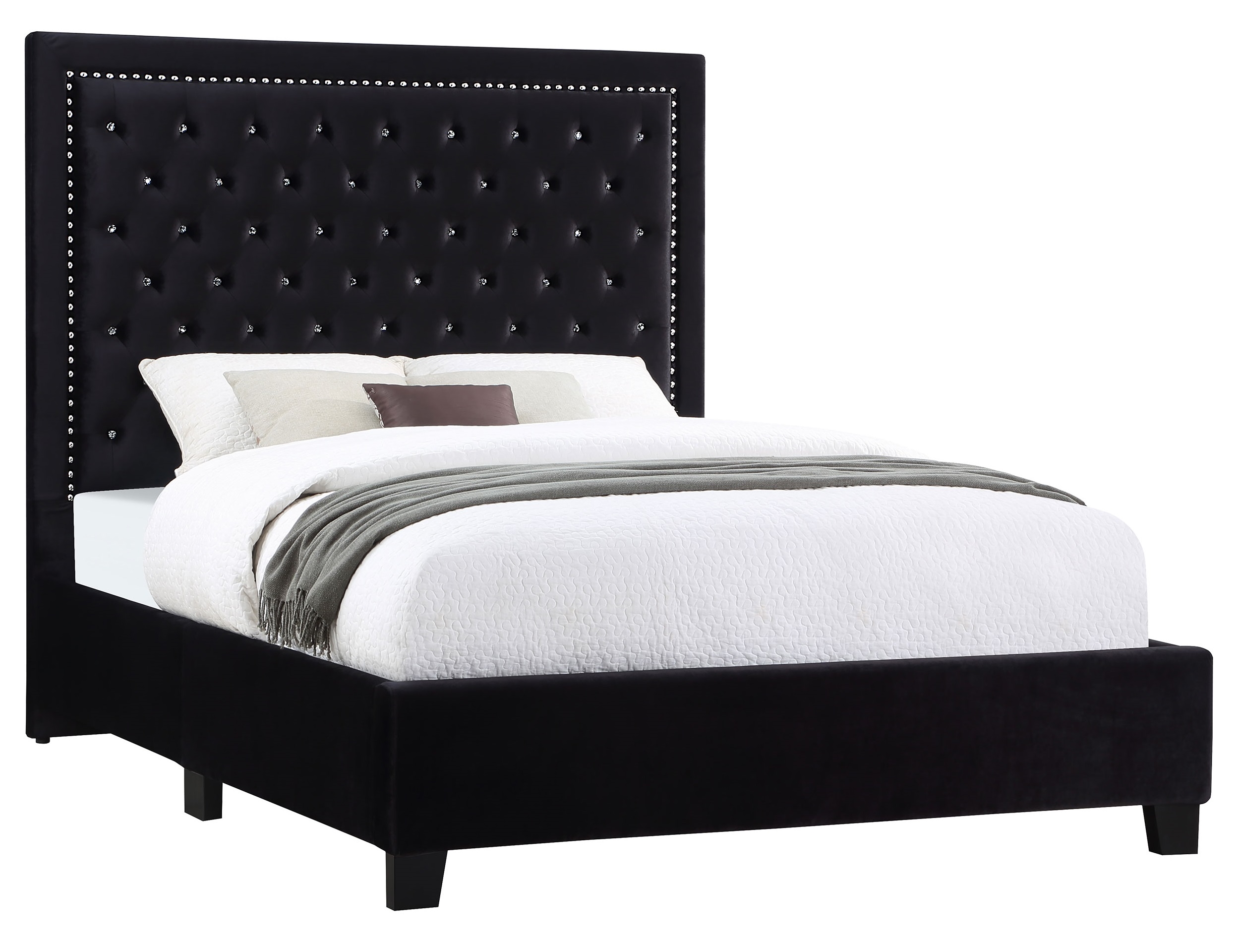 Hailey Velvet Upholstered Tufted Platform Bed, Queen Size