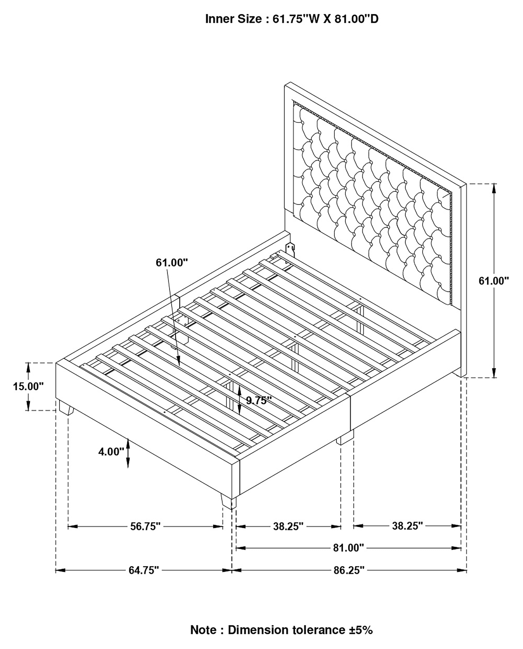 Hailey Velvet Upholstered Tufted Platform Bed, Queen Size