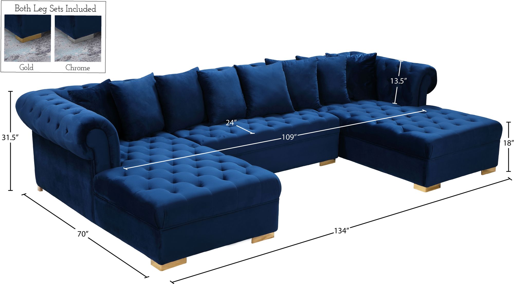 Presley 134" 3-Piece Velvet Sectional