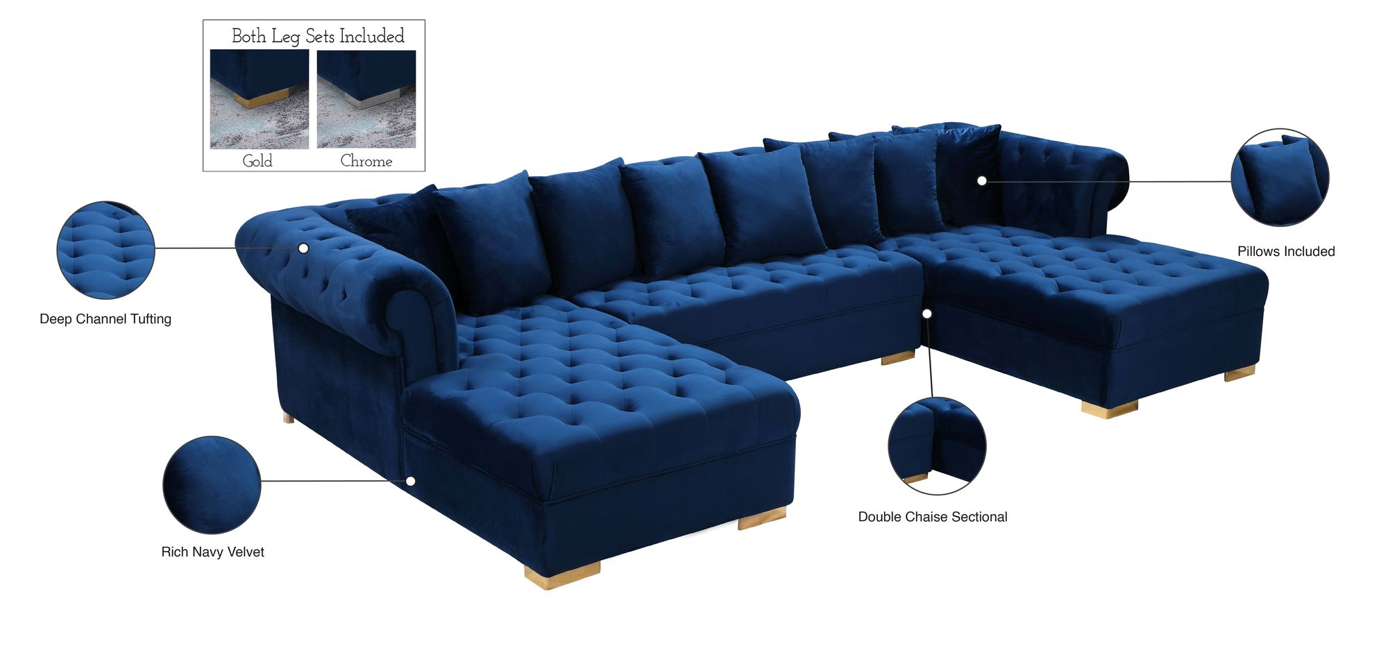 Presley 134" 3-Piece Velvet Sectional