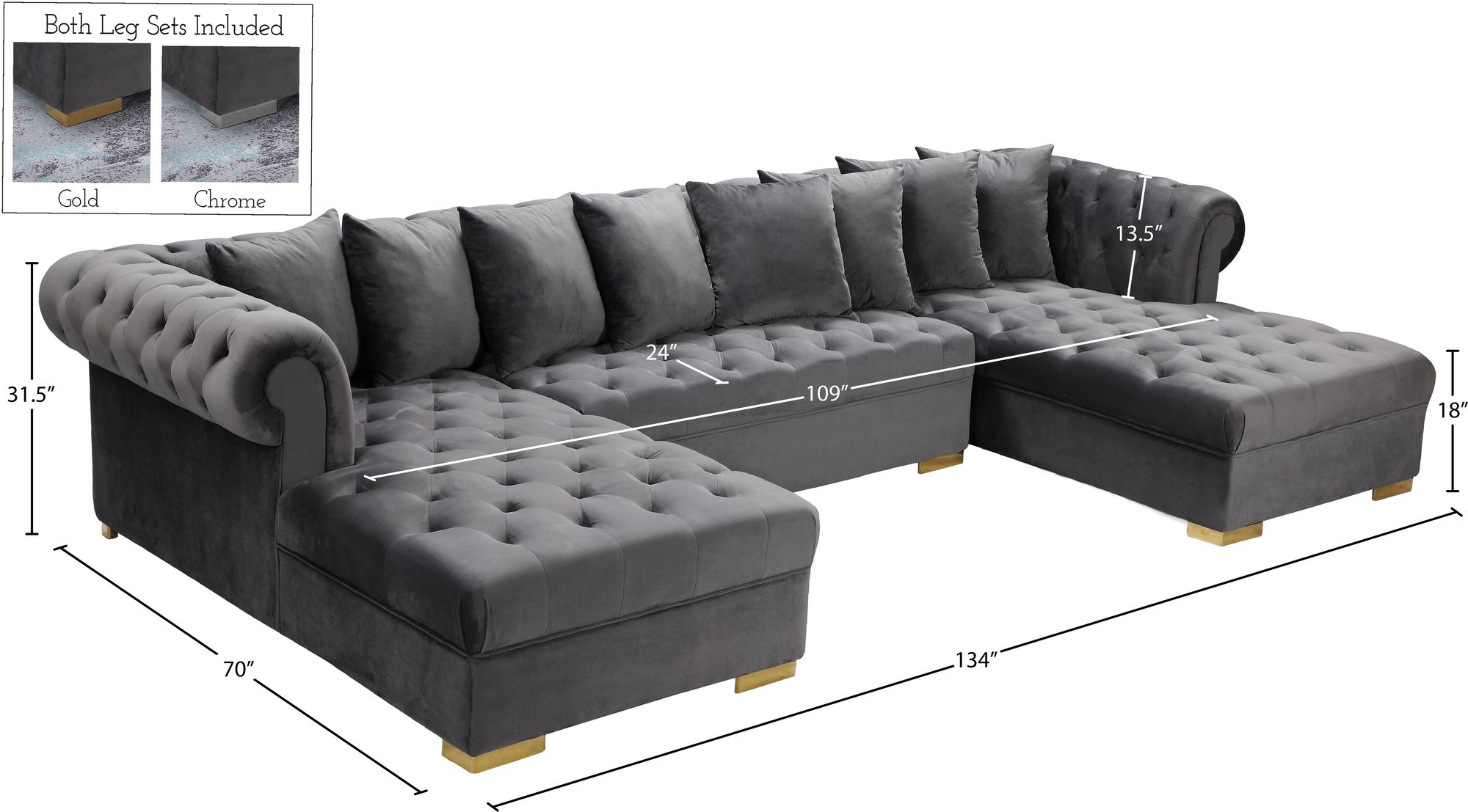 Presley 134" 3-Piece Velvet Sectional