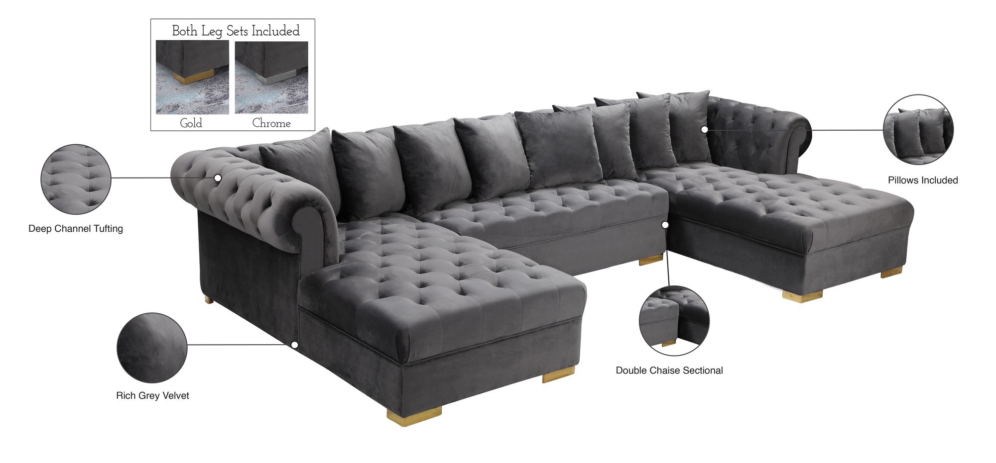 Presley 134" 3-Piece Velvet Sectional